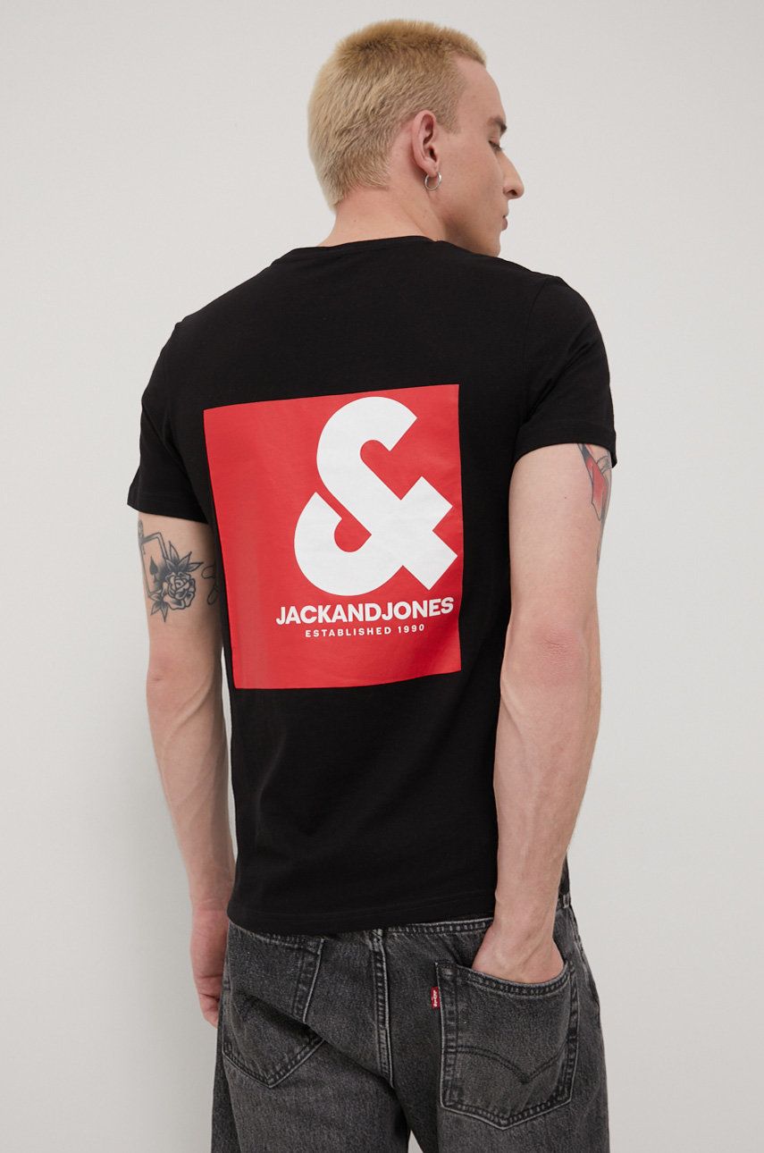 Jack & Jones t-shirt bawełniany kolor czarny z nadrukiem rozmiar XL,M,L,S