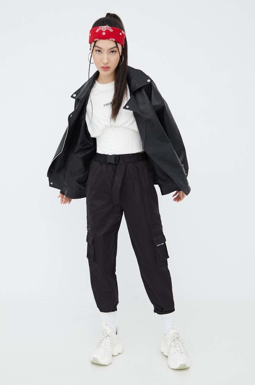 Sixth June spodnie damskie kolor czarny fason cargo high waist rozmiar M,S,L