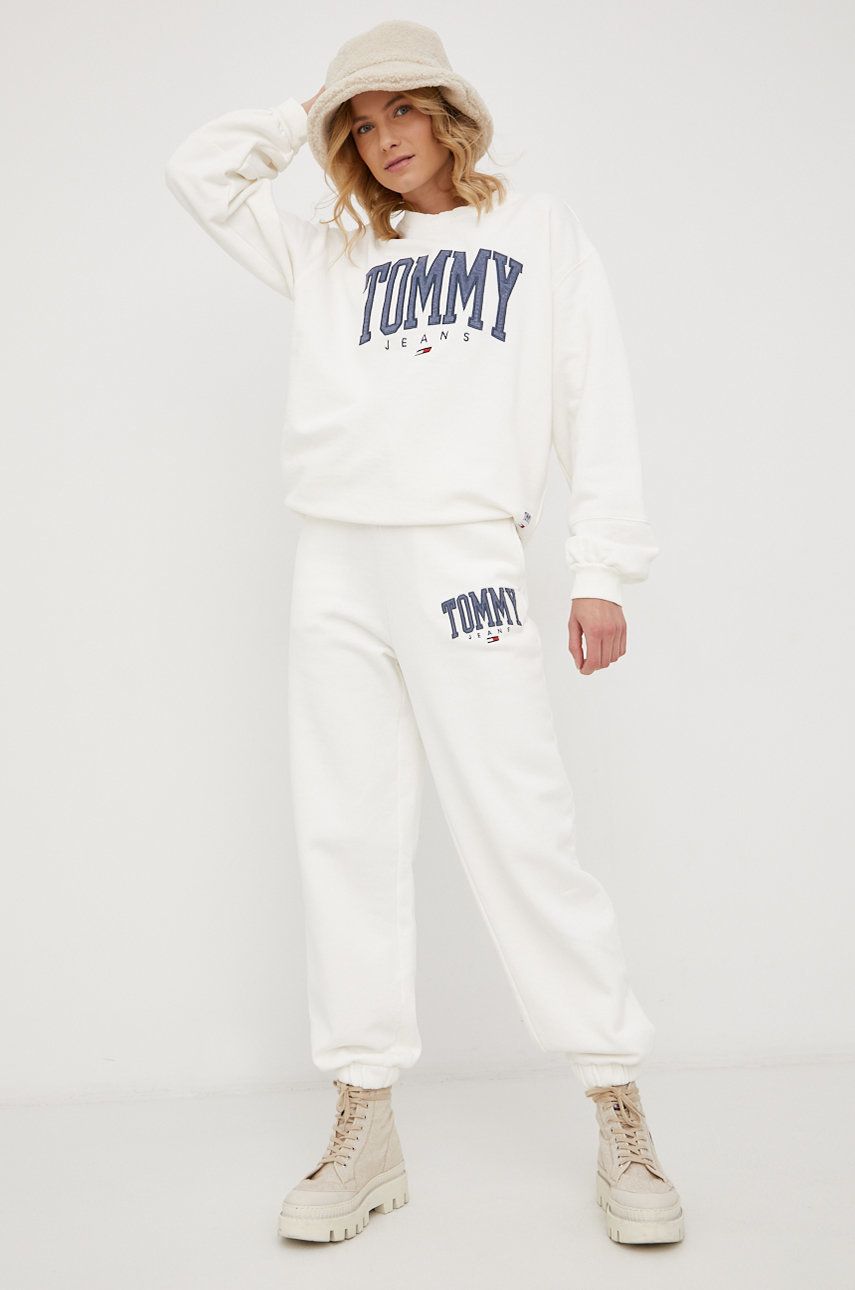 Tommy Jeans Spodnie damskie kolor biały z aplikacją