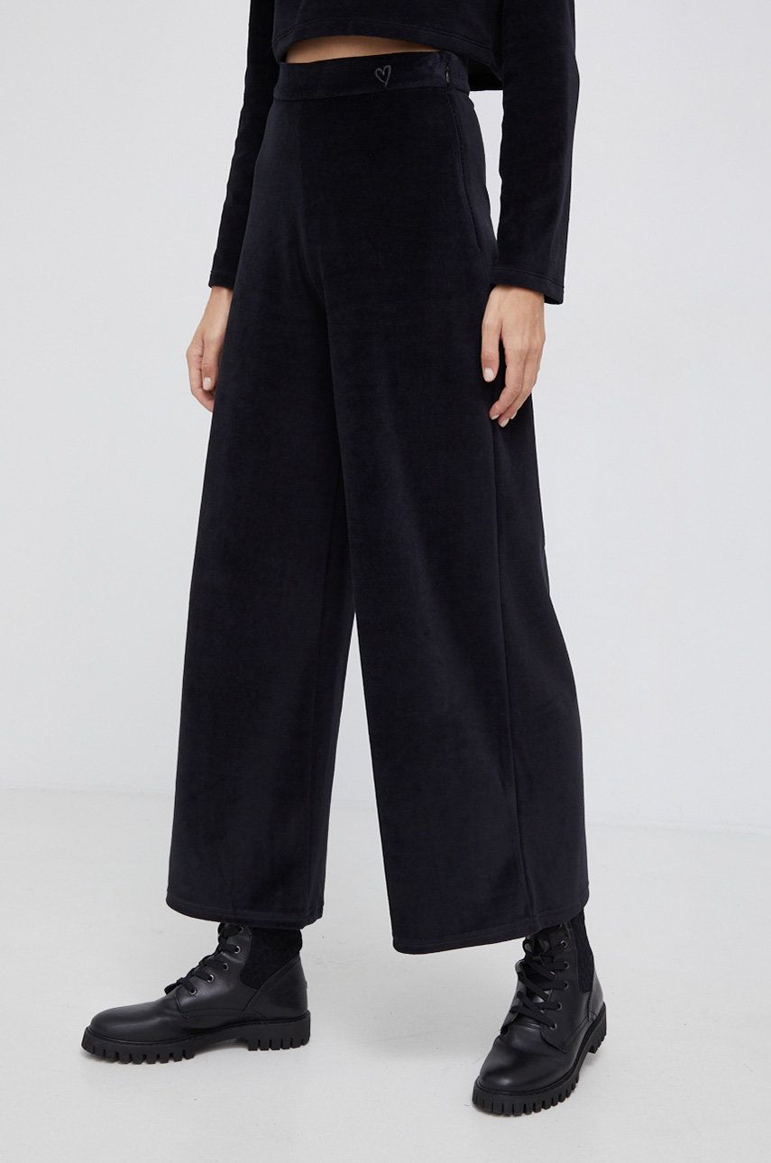 Desigual Spodnie damskie kolor czarny szerokie high waist