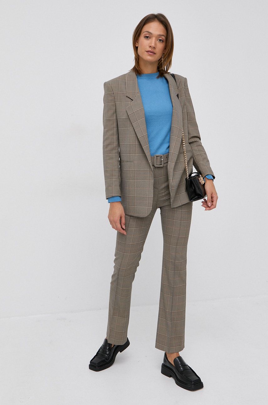 Boss Spodnie damskie kolor beżowy proste high waist
