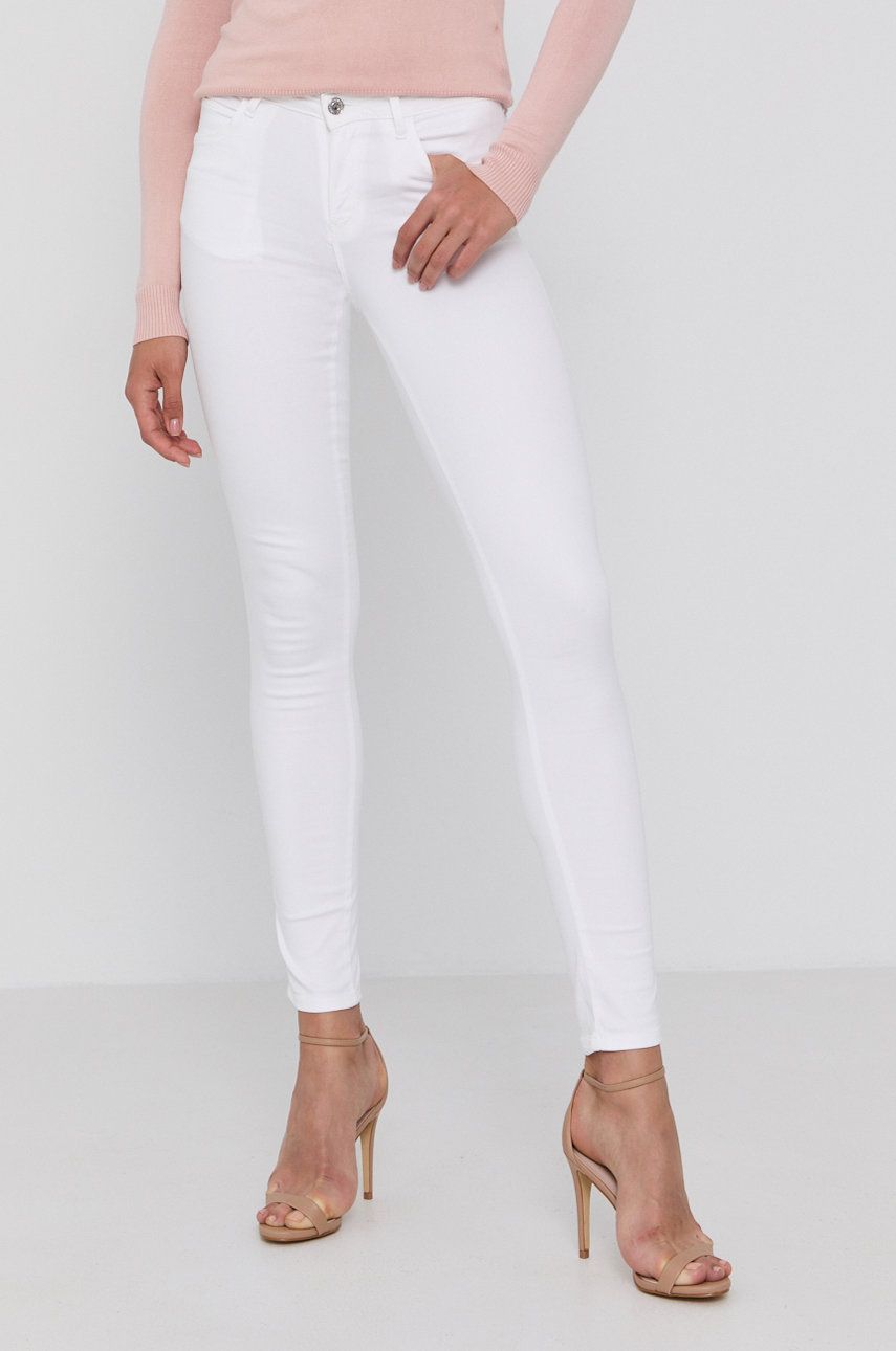 Guess Spodnie damskie kolor biały dopasowane medium waist