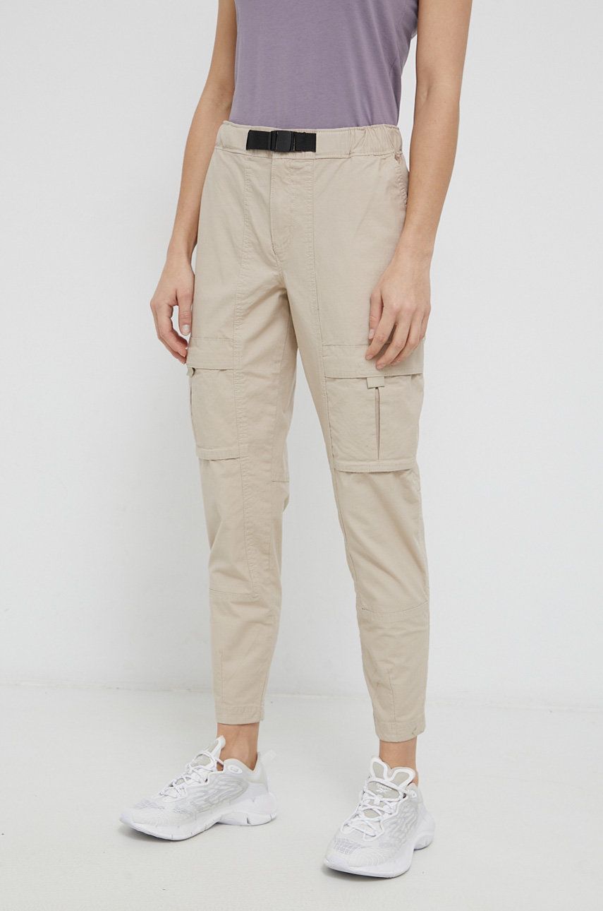 Columbia Spodnie damskie kolor beżowy fason cargo high waist
