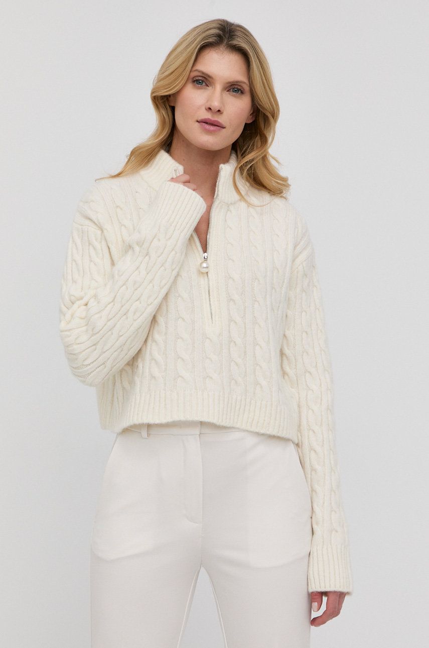 Custommade sweter wełniany Tabia damski kolor beżowy