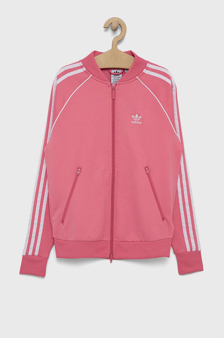 adidas Originals Bluza bawełniana dziecięca kolor różowy z aplikacją