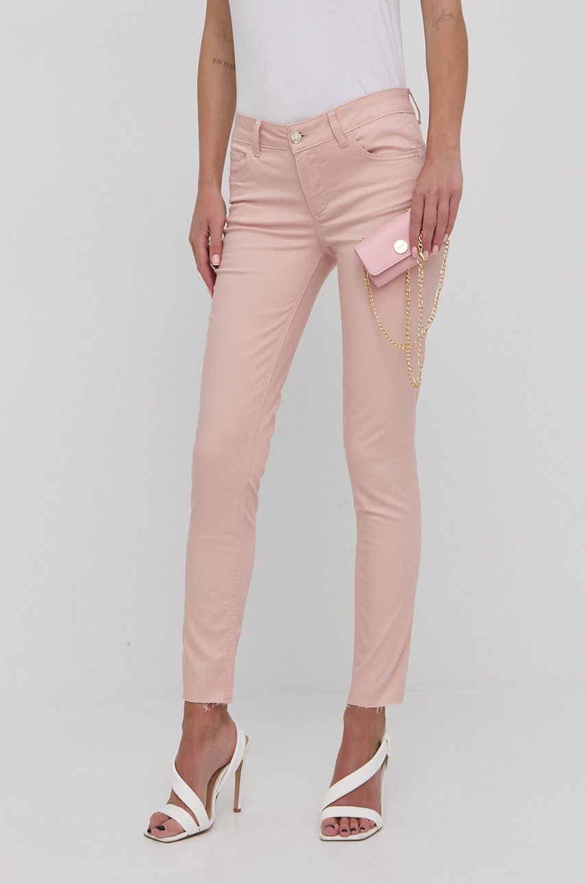 Liu Jo spodnie damskie kolor różowy dopasowane medium waist