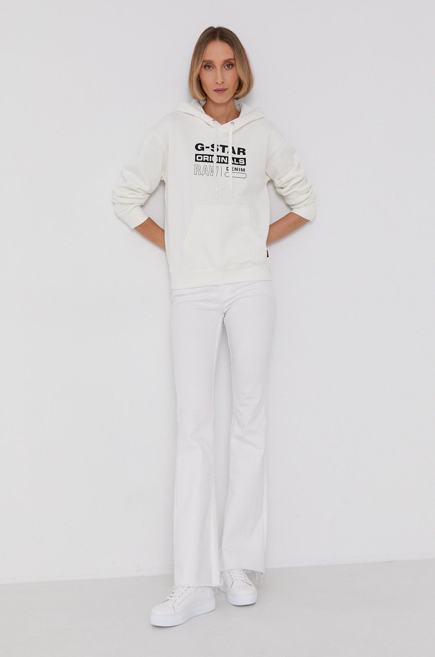 G-Star Raw Bluza damska kolor biały z kapturem z nadrukiem