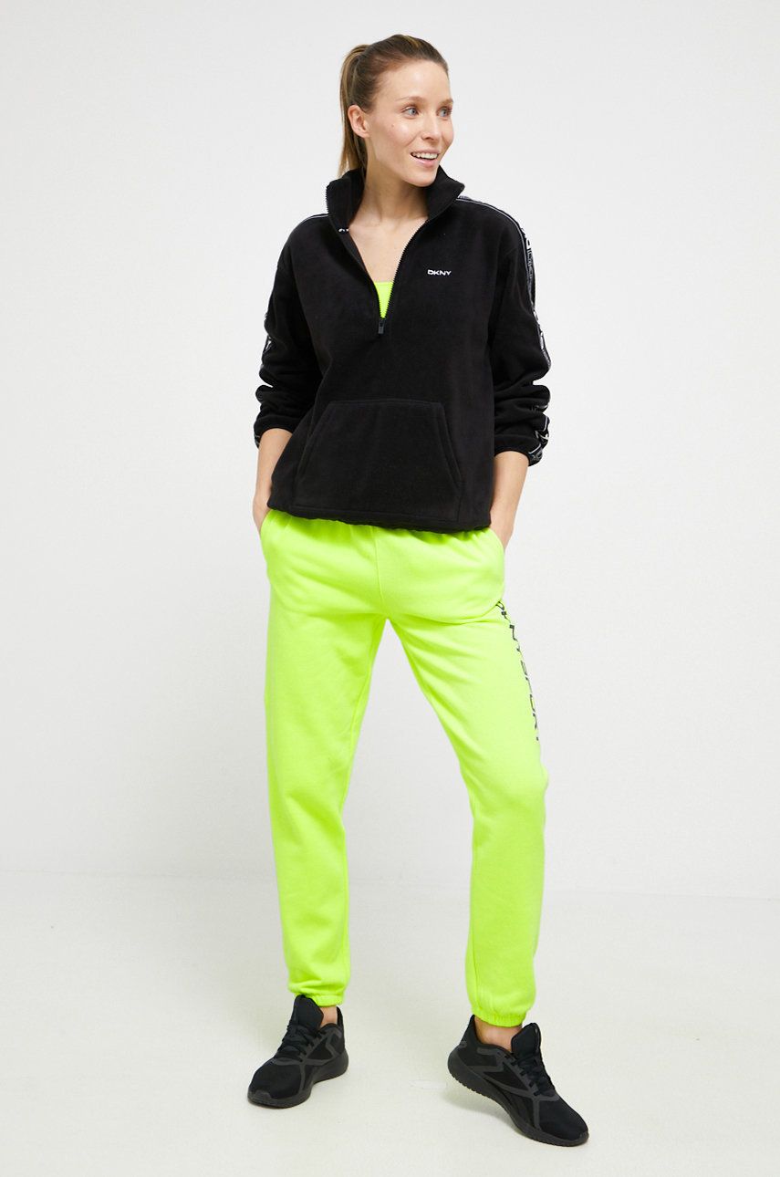 Dkny spodnie damskie kolor zielony z nadrukiem