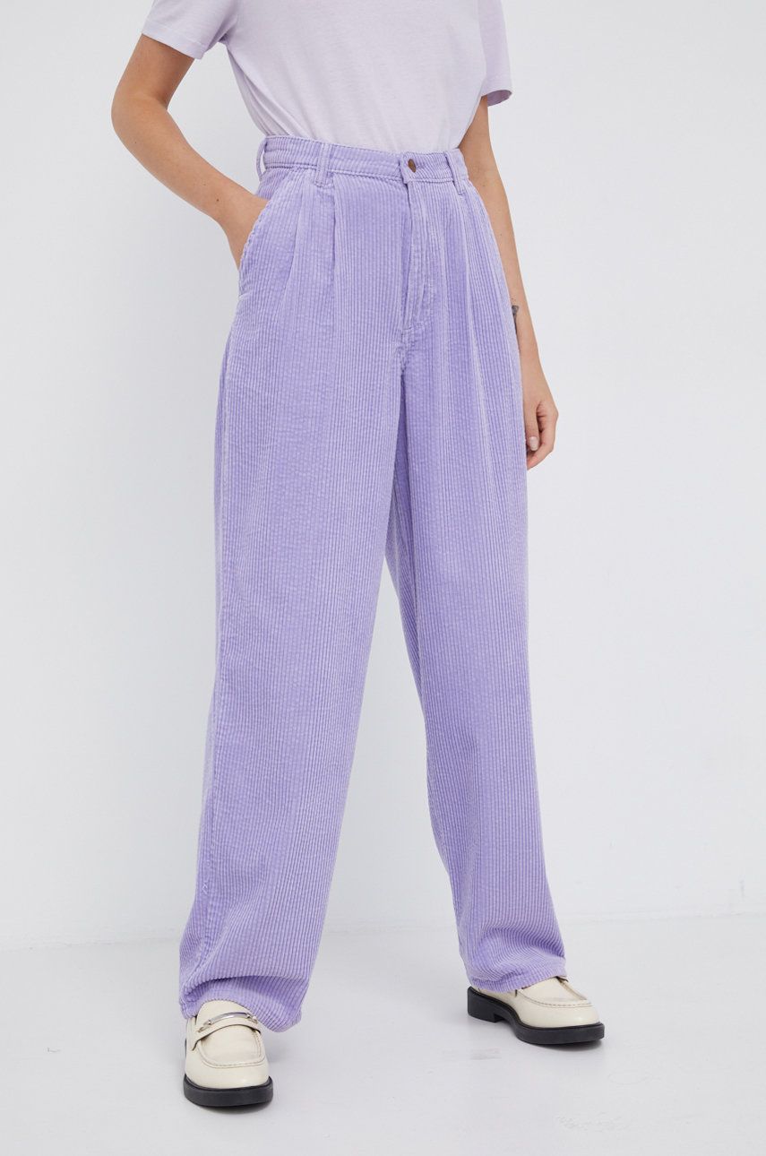 Wrangler Spodnie damskie kolor fioletowy szerokie high waist