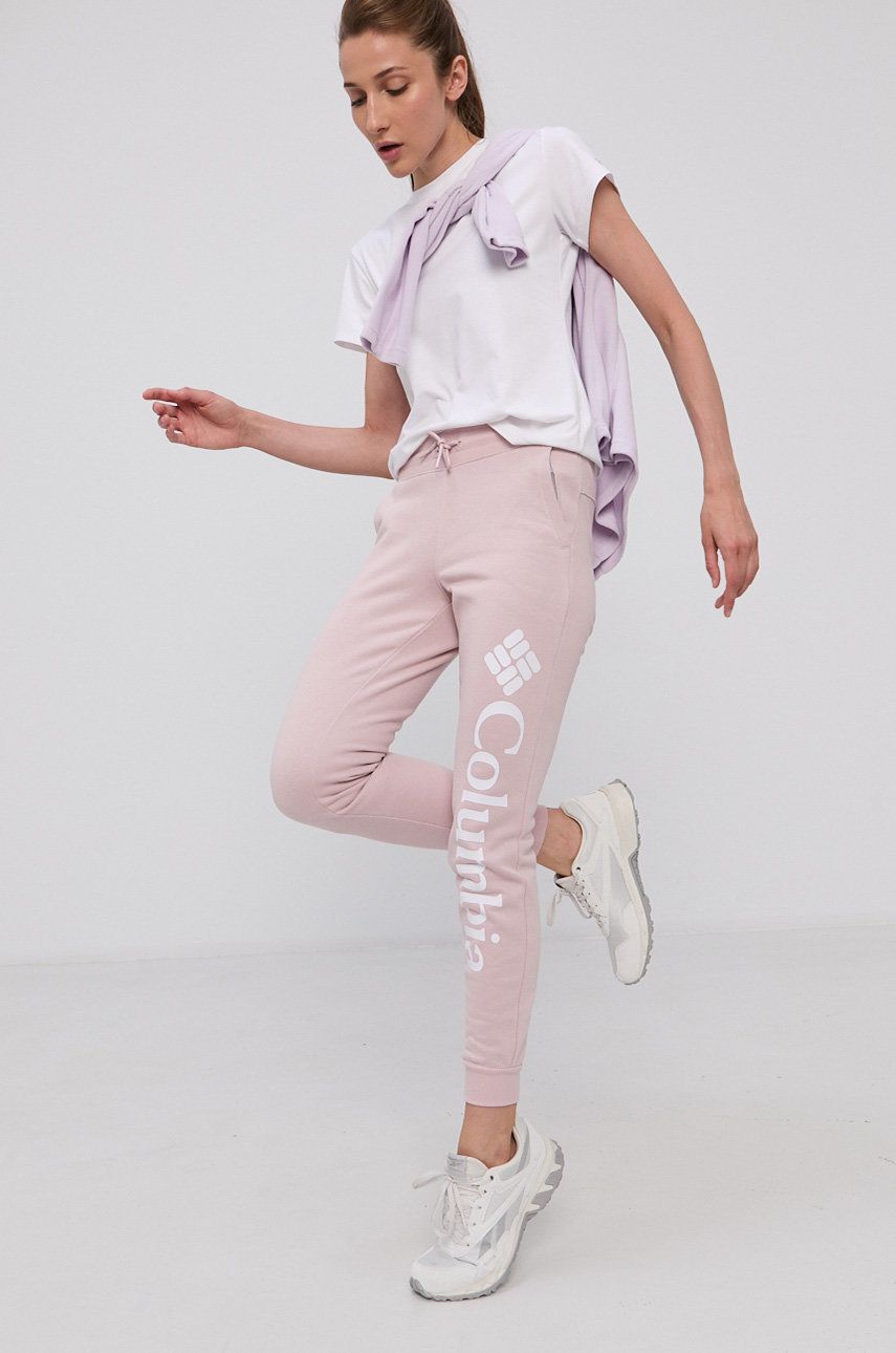 Columbia Spodnie damskie kolor różowy z nadrukiem