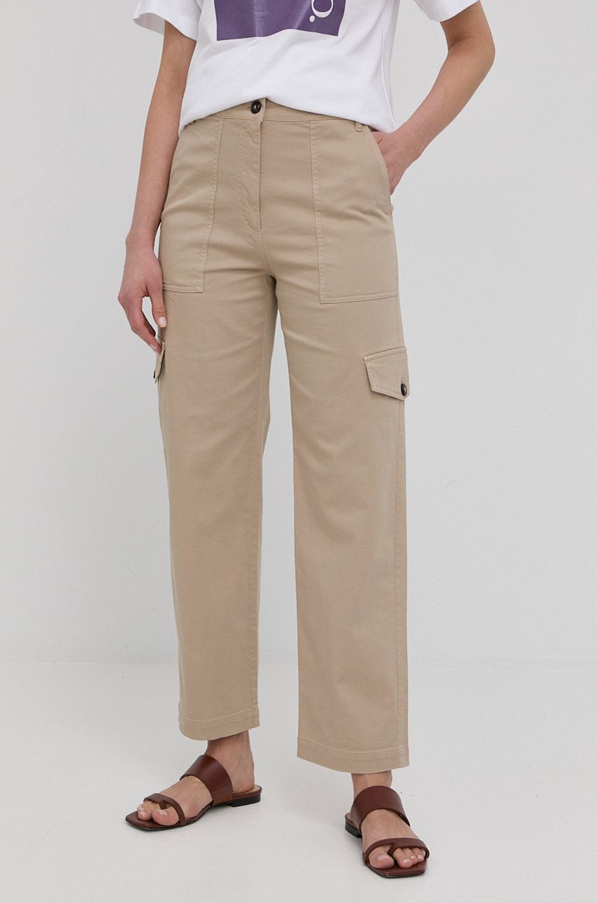 MAX&Co. spodnie damskie kolor beżowy szerokie high waist