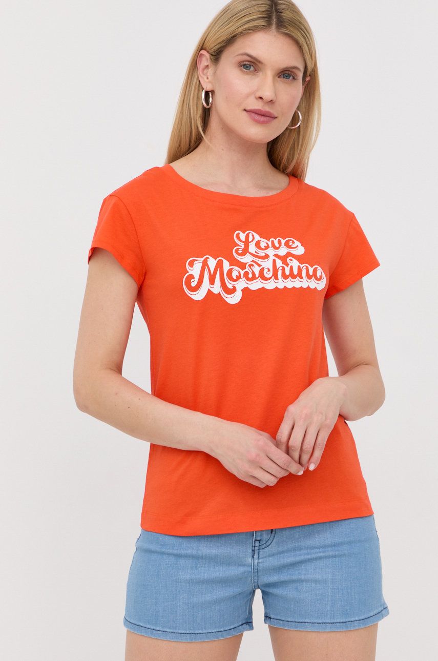 Love Moschino t-shirt bawełniany kolor pomarańczowy rozmiar 36,34,38,40
