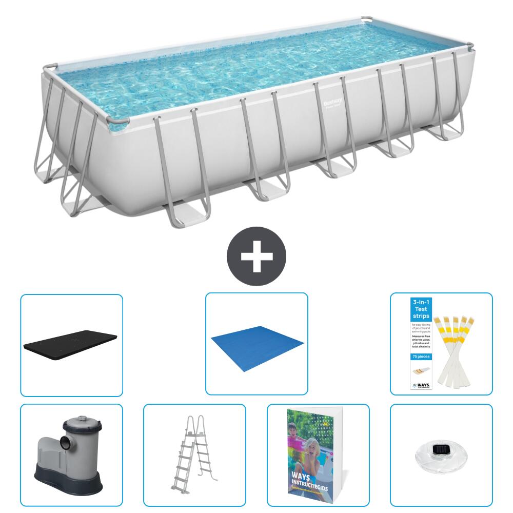 BESTWAY Basen Power Steel Prostokątny - 640x274x132 cm - 8-częściowy S596