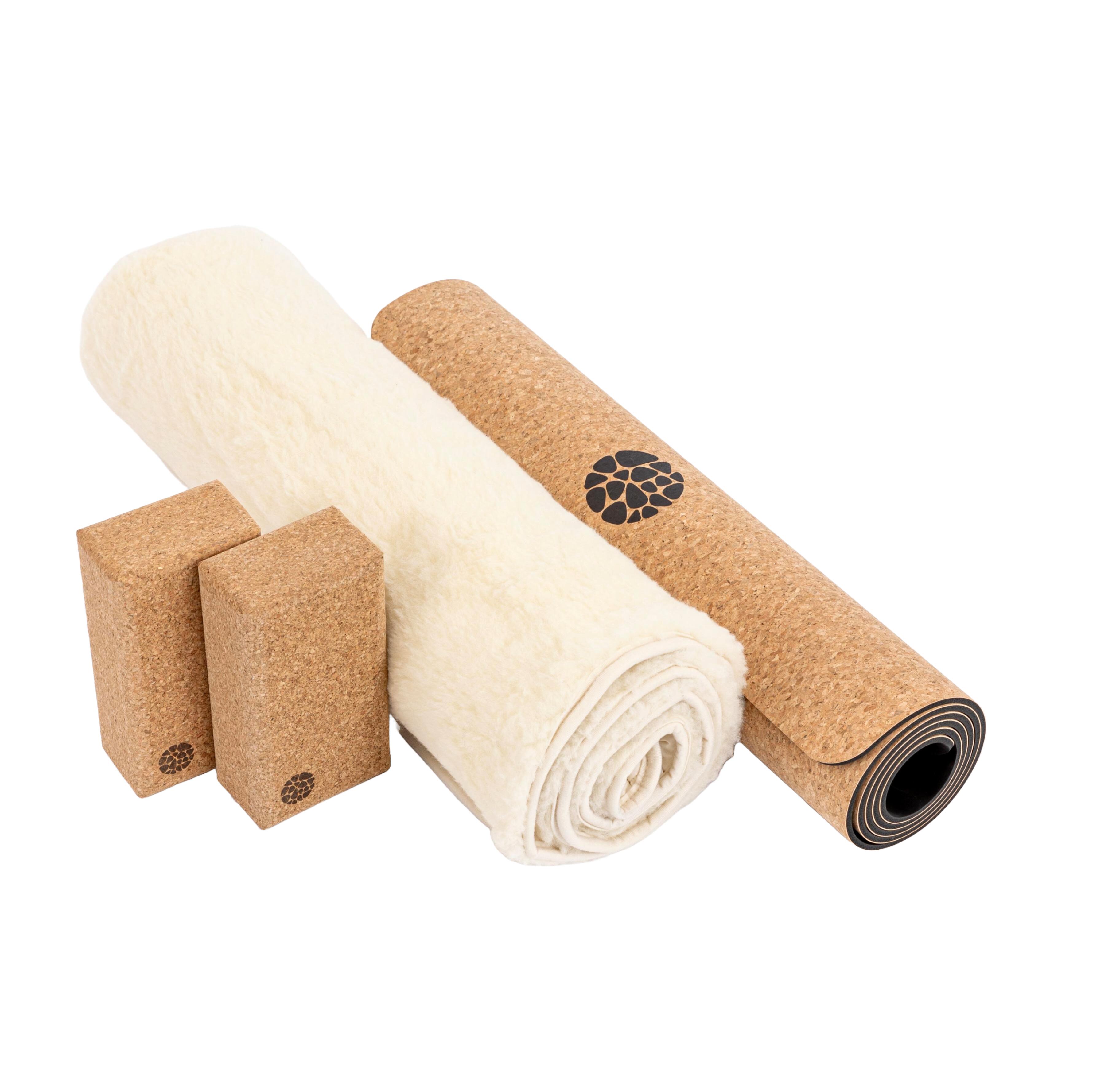 Mata do jogi korek 6mm + wełniany pokrowiec + dwa korkowe klocki do jogi