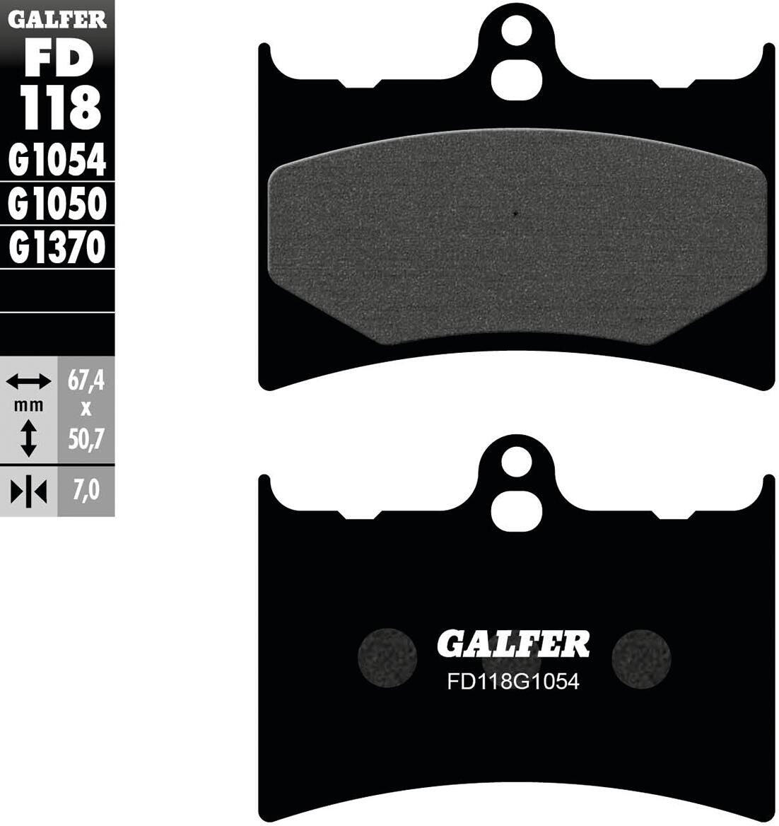 GALFER FD118 klocki hamulcowe organiczne ECE R90 67,4×50,7 mm