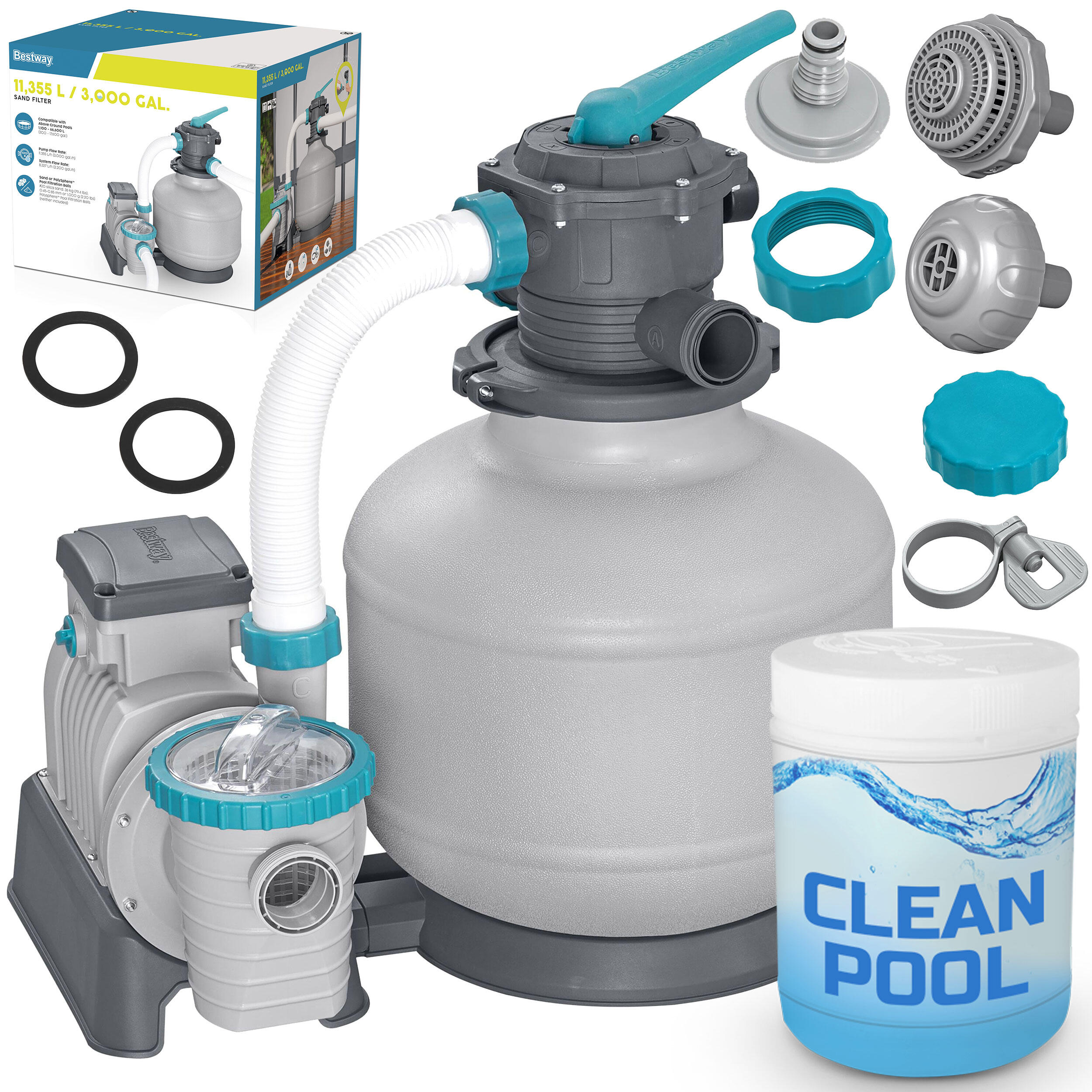 Pompa piaskowa do basenu 11355 L/h + tabletki multifunkcyjne chemia Bestway 5848