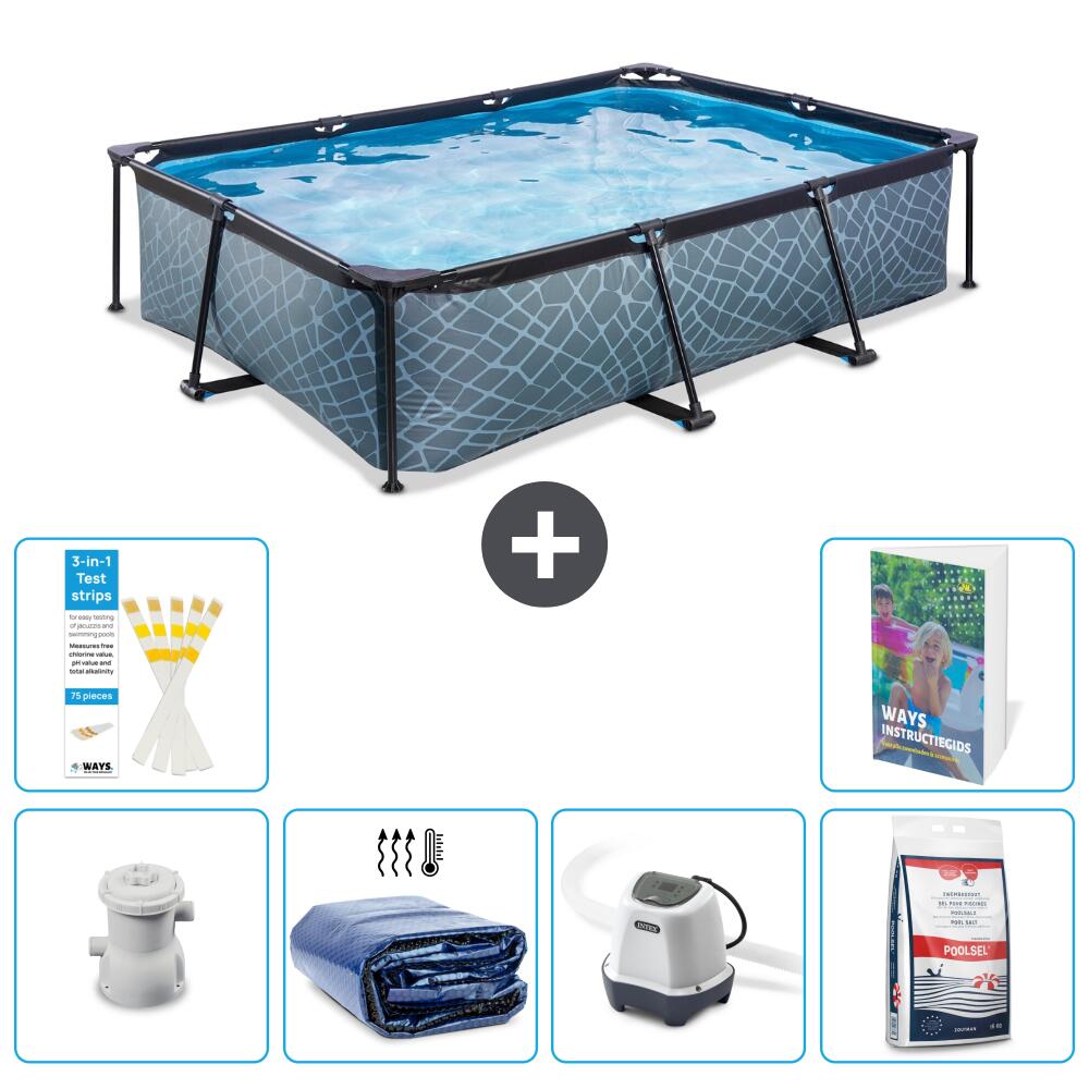 EXIT TOYS Basen Prostokątny - Efekt kamienia - 300x200x65 cm - 7-częściowy S329