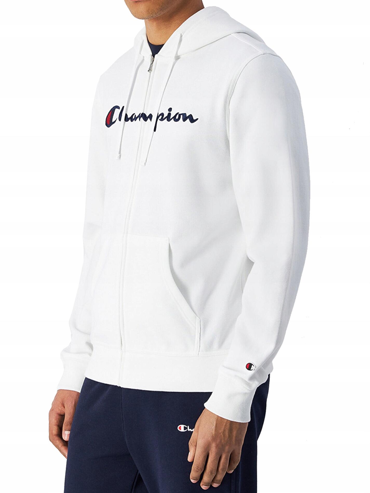 BLUZA męska CHAMPION na zamek 220728-WW001 z kapturem bawełniana biała M