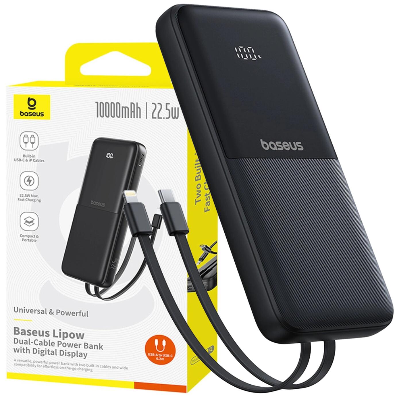 Baseus Powerbank 10000mAh 22.5W USB-C USB-A wbudowane kable USB-C lightning