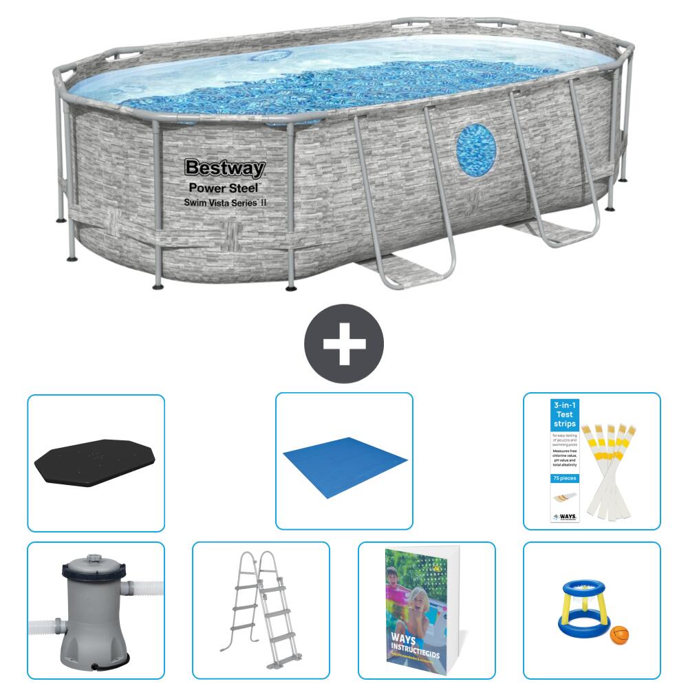 BESTWAY Basen Power Steel Owalny - 427x250x100 cm - 8-częściowy S568
