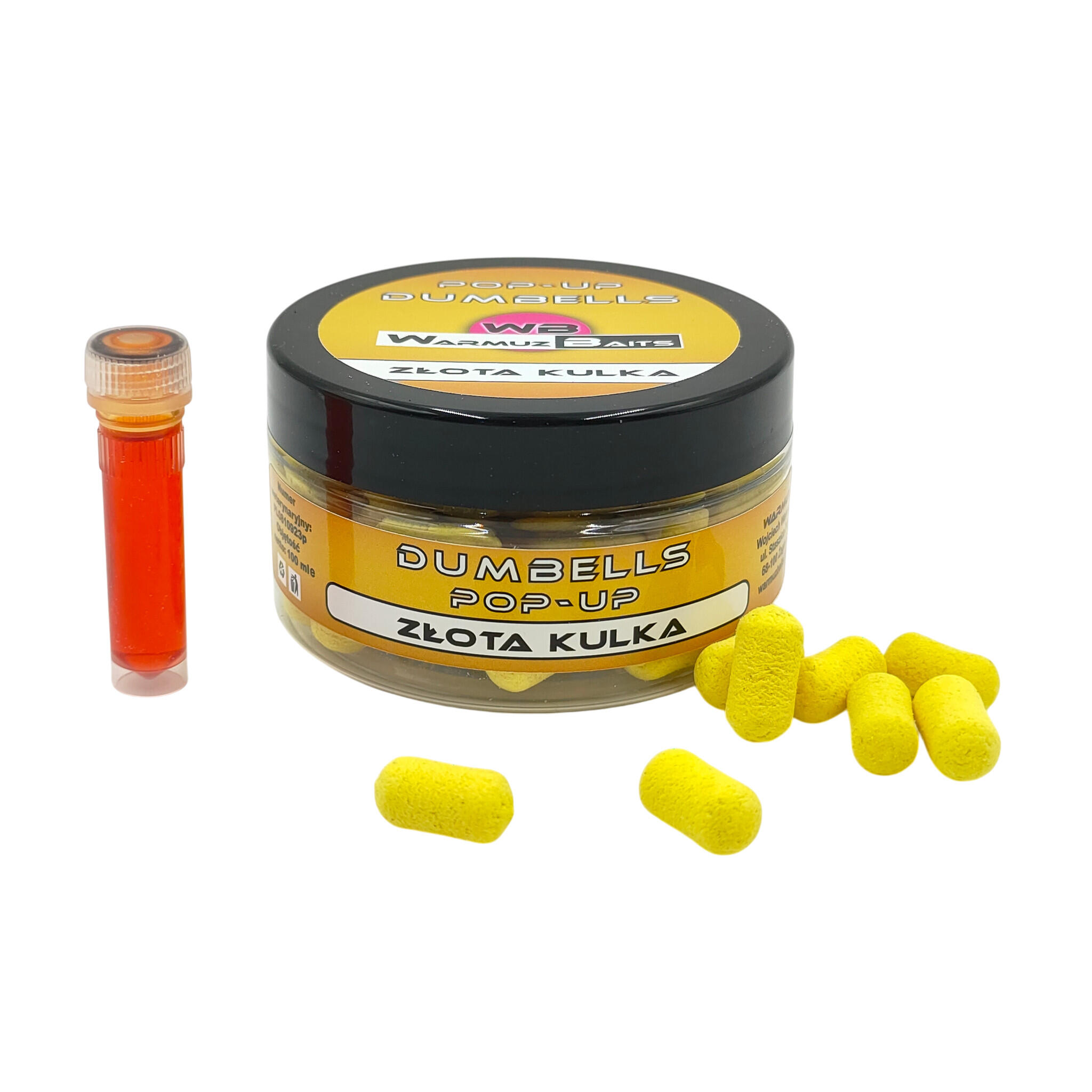 Kulki Pływające Pop Up 10mm Dumbells + dopalacz Warmuz Baits 100ml ZŁOTA KULKA