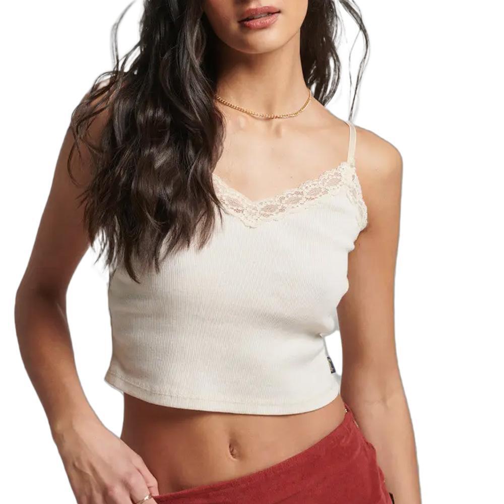 Prążkowany tank top z koronkowym wykończeniem Superdry