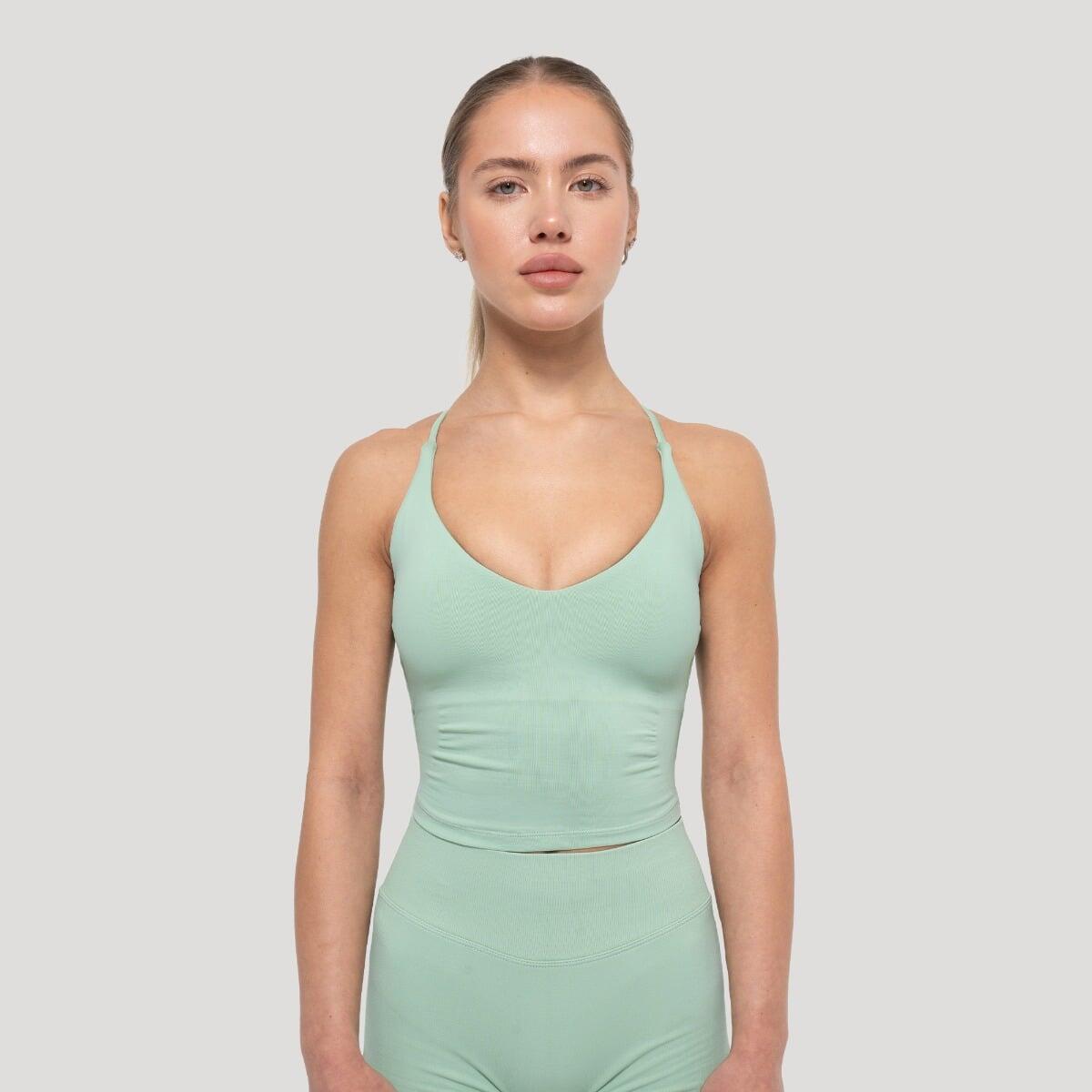 Top damski fitness z dekoltem V pistacjowy Luma