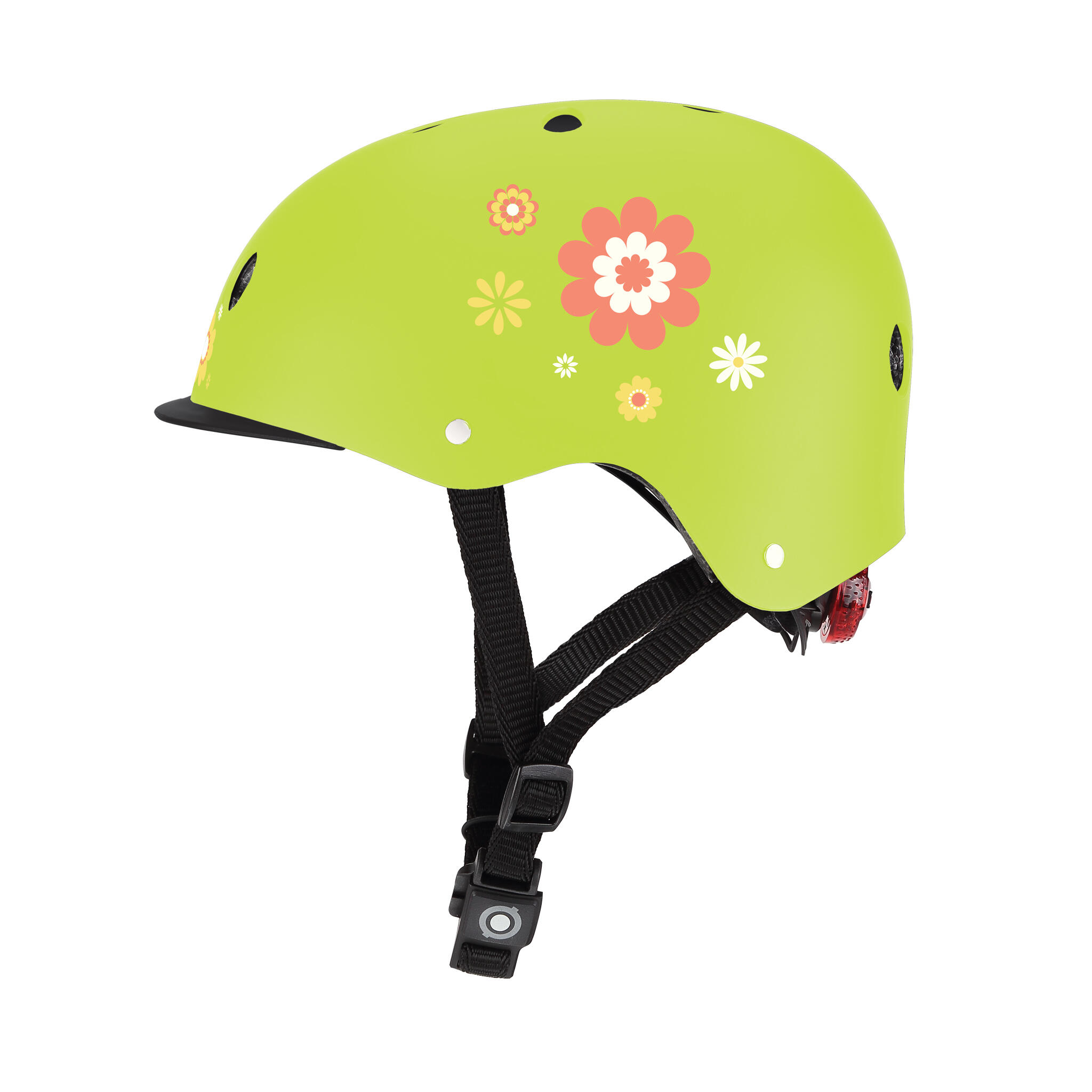 Kask Globber Elite Lights XS-S limonkowy kwiaty, ABS, LED