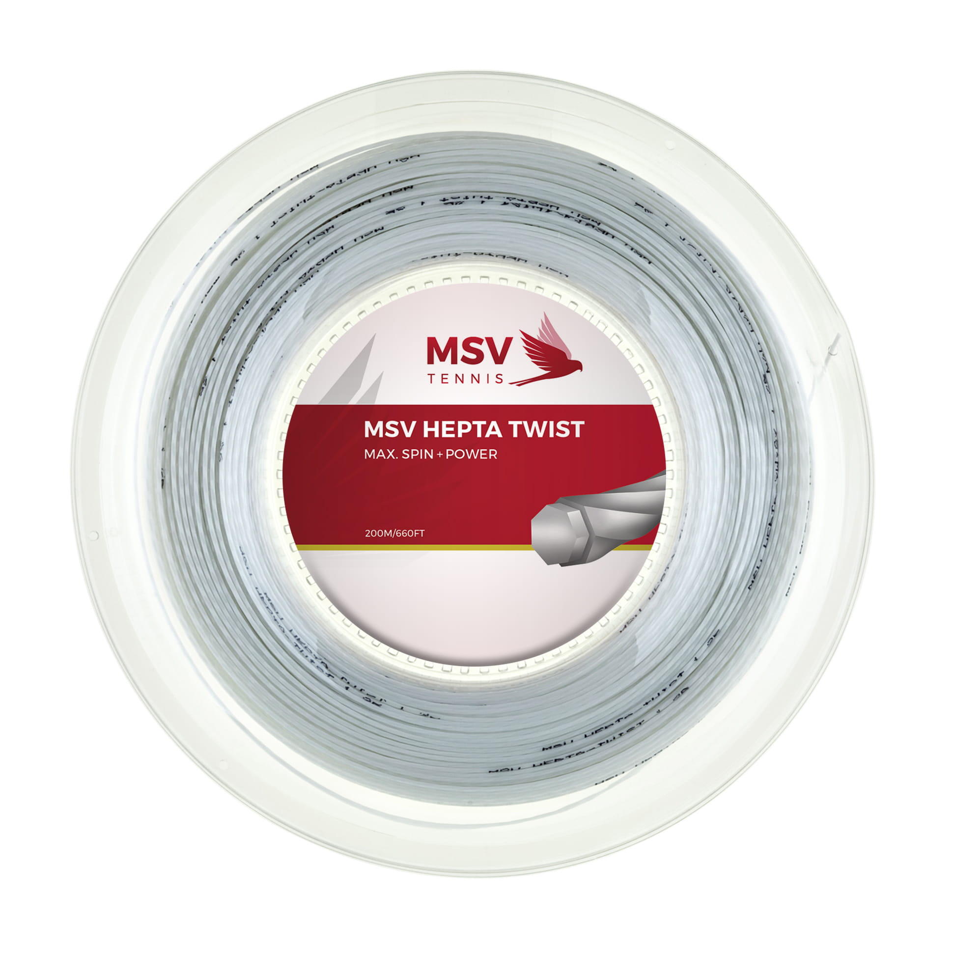 Naciąg do rakiety tenisowej MSV Hepta Twist biały szpula 200 m. 1,20 mm.