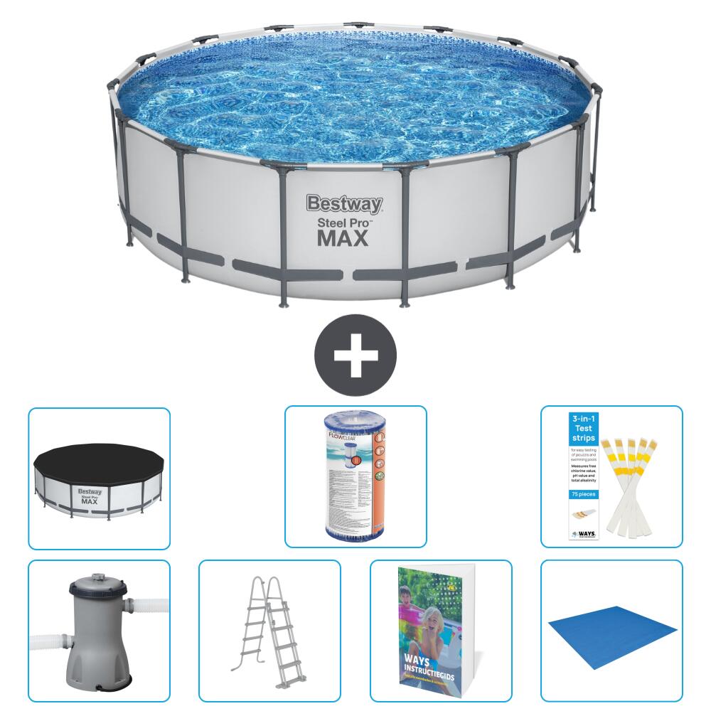 BESTWAY Basen Steel Pro MAX Okrągły - 488x122 cm - 8-częściowy S594