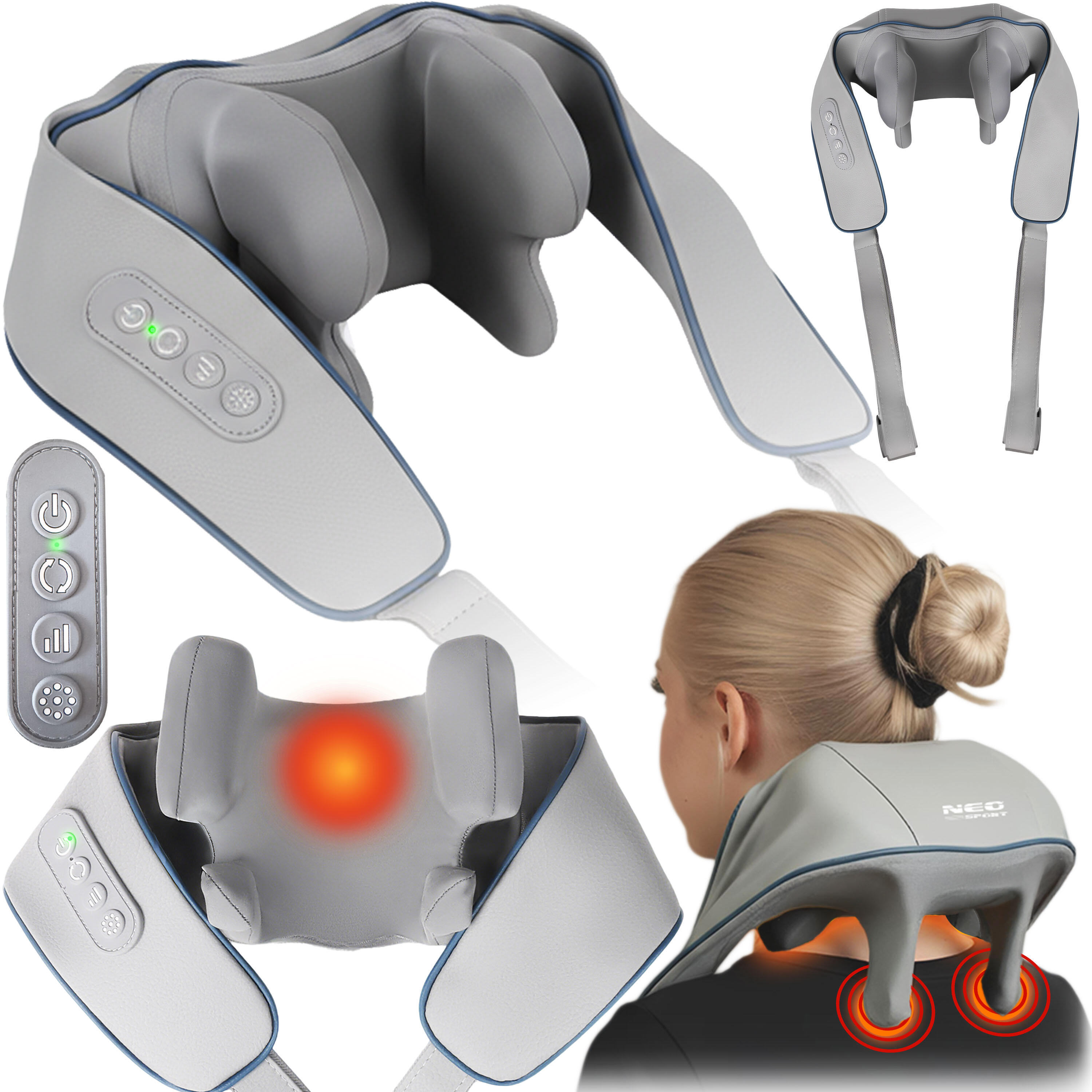 Masażer shiatsu do pleców szyi karku Neo-Sport bezprzewodowy ogrzewanie 3 tryby