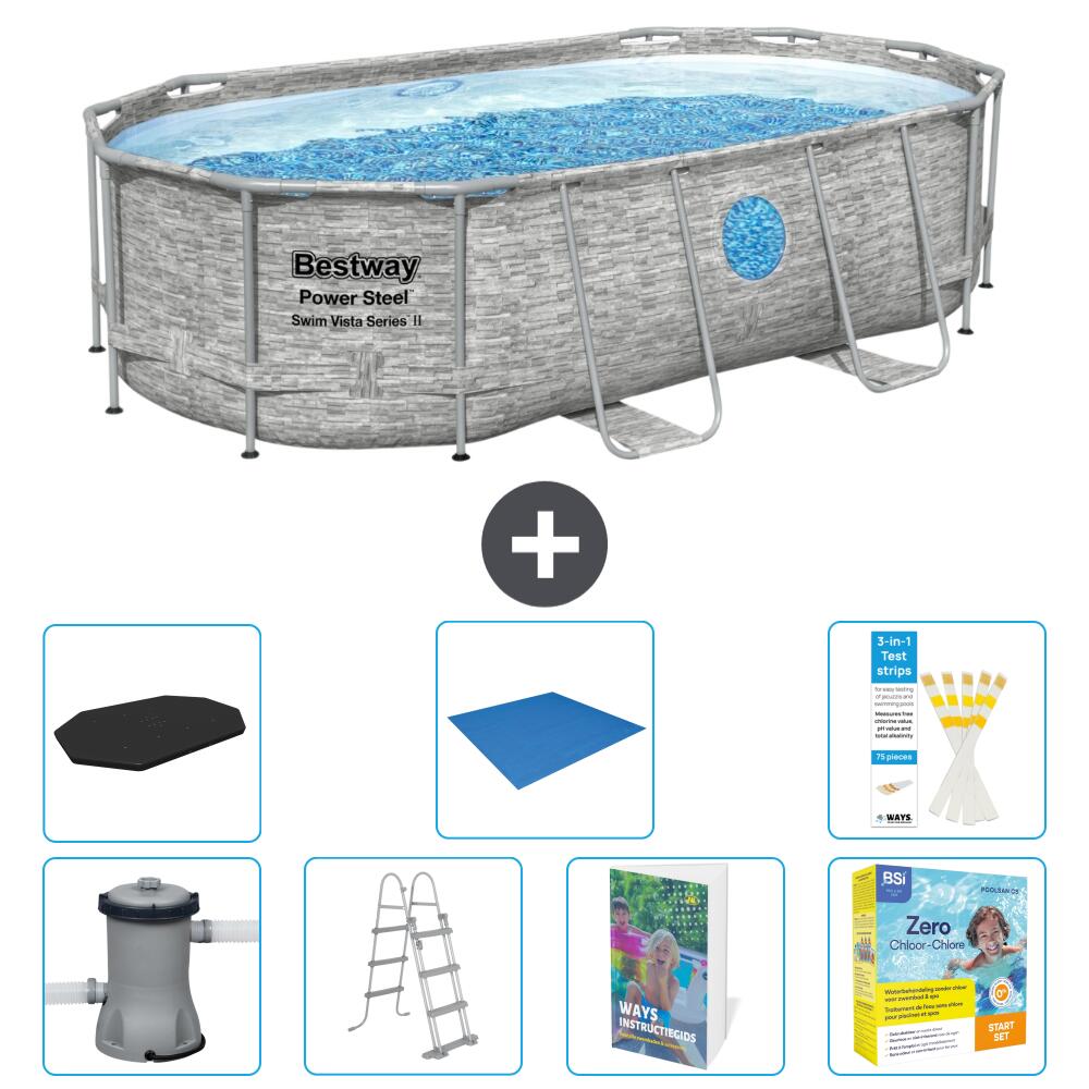BESTWAY Basen Power Steel Owalny - 427x250x100 cm - 8-częściowy S546