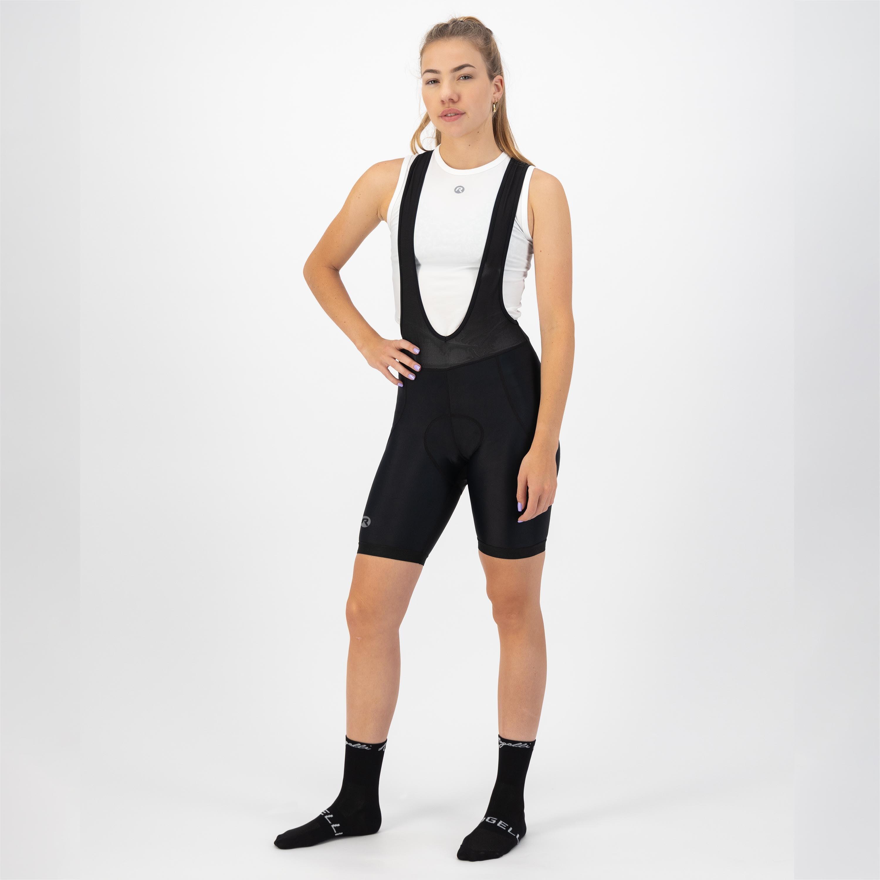Spodenki rowerowe damskie Rogelli Core, z szelkami, czarne