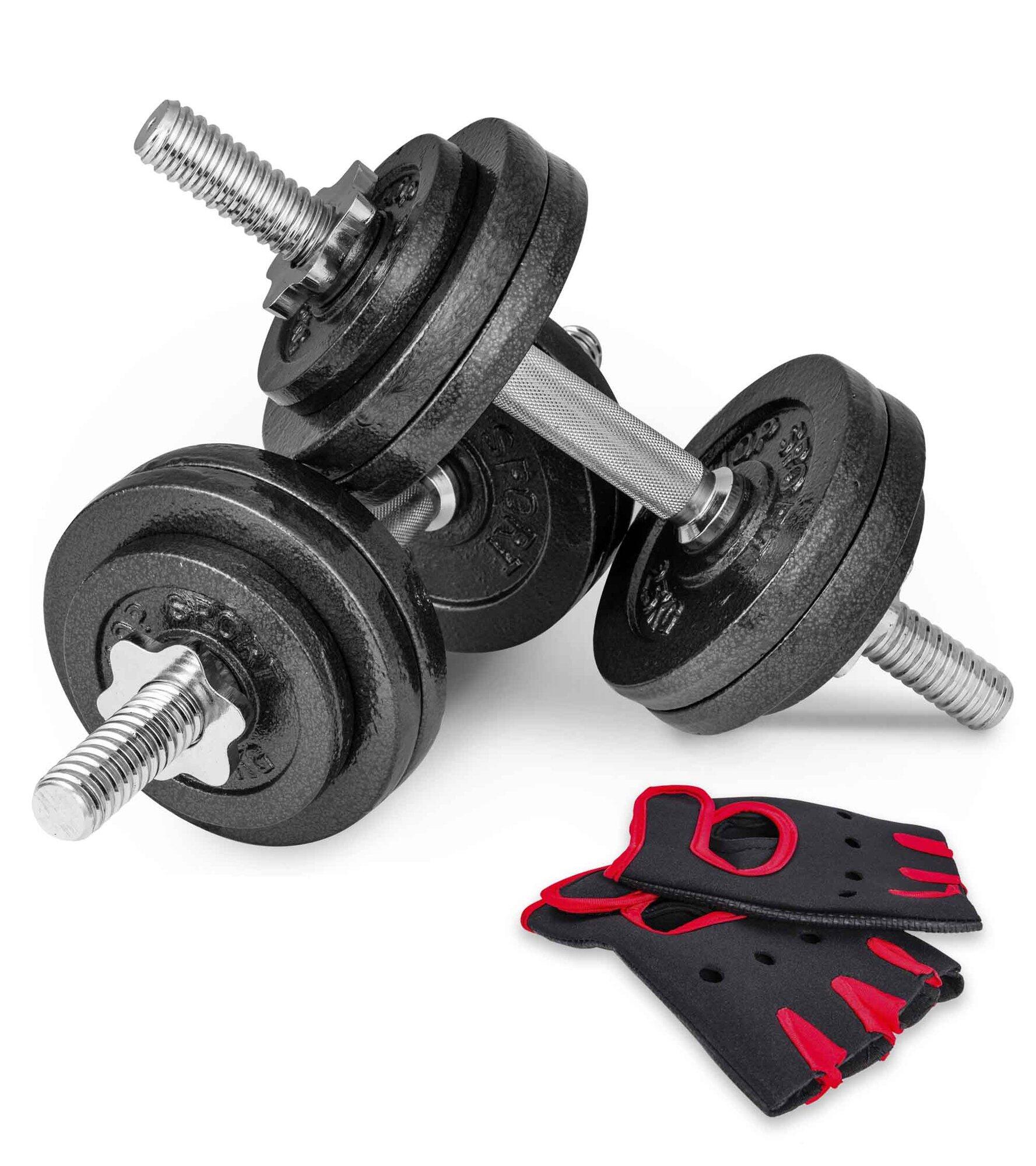 Hantle żeliwne Hop-Sport strong 2x15kg z rękawiczkami