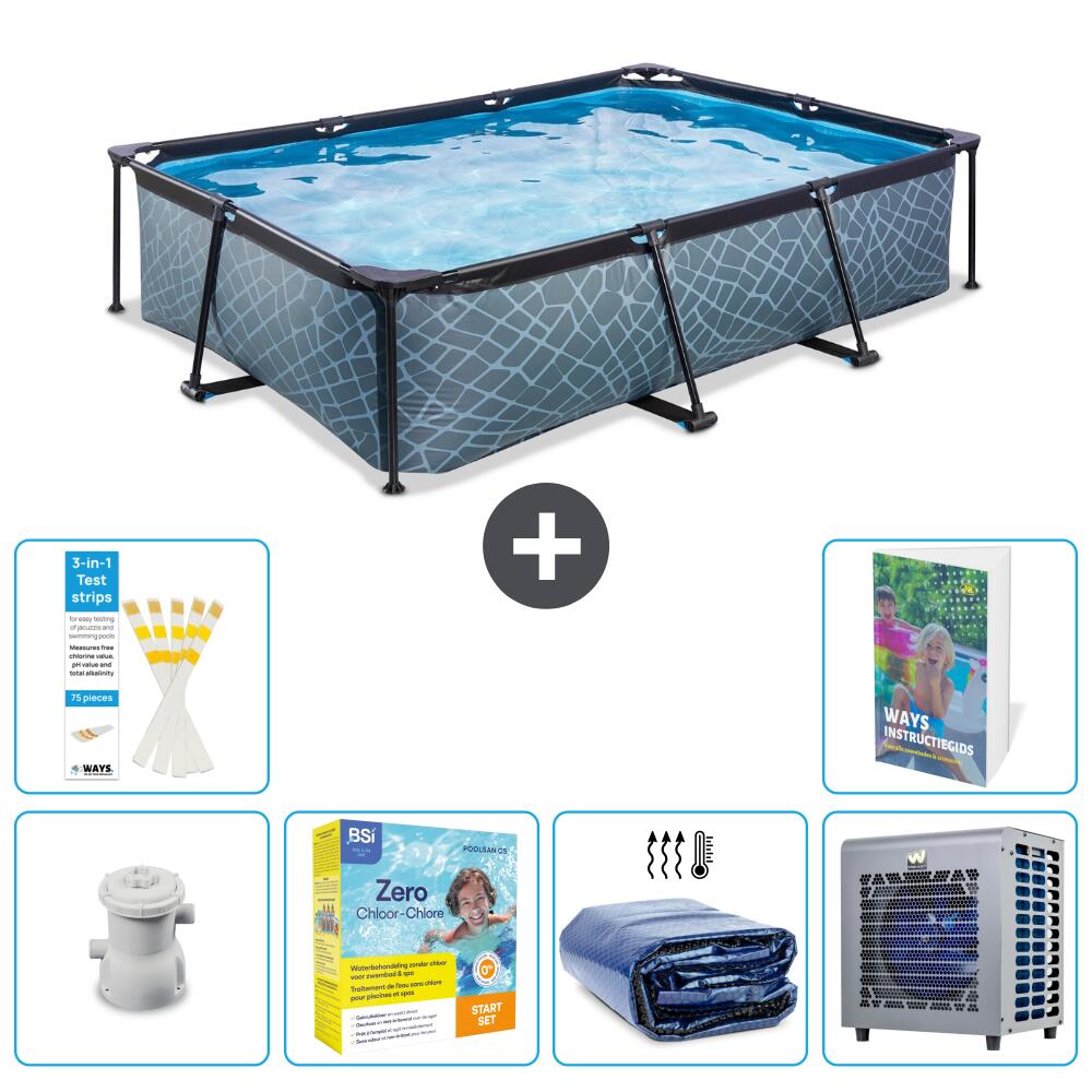 EXIT TOYS Basen Prostokątny - Efekt kamienia - 300x200x65 cm - 7-częściowy S331