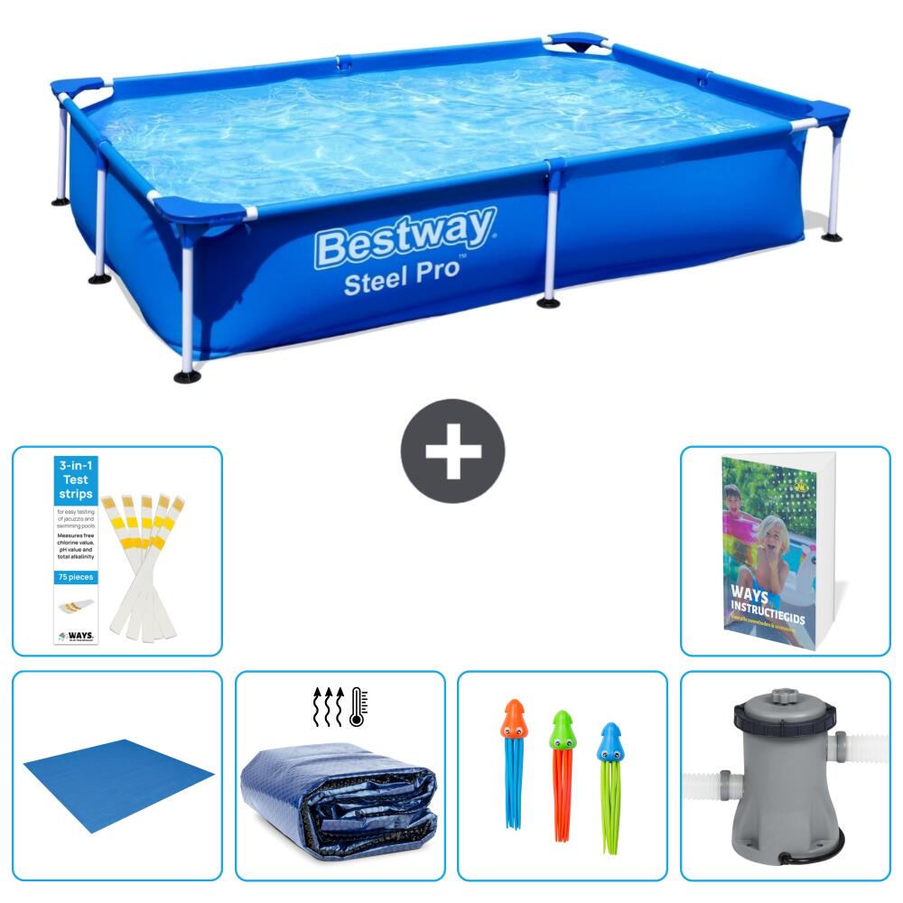 BESTWAY Basen Steel Pro Prostokątny - 221x150x43 cm - 7-częściowy S46