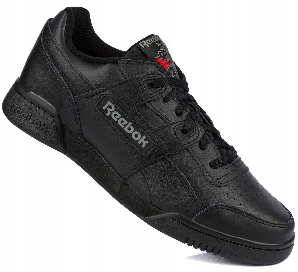 Męskie buty sportowe sneakersy skórzane czarne REEBOK WORKOUT PLUS