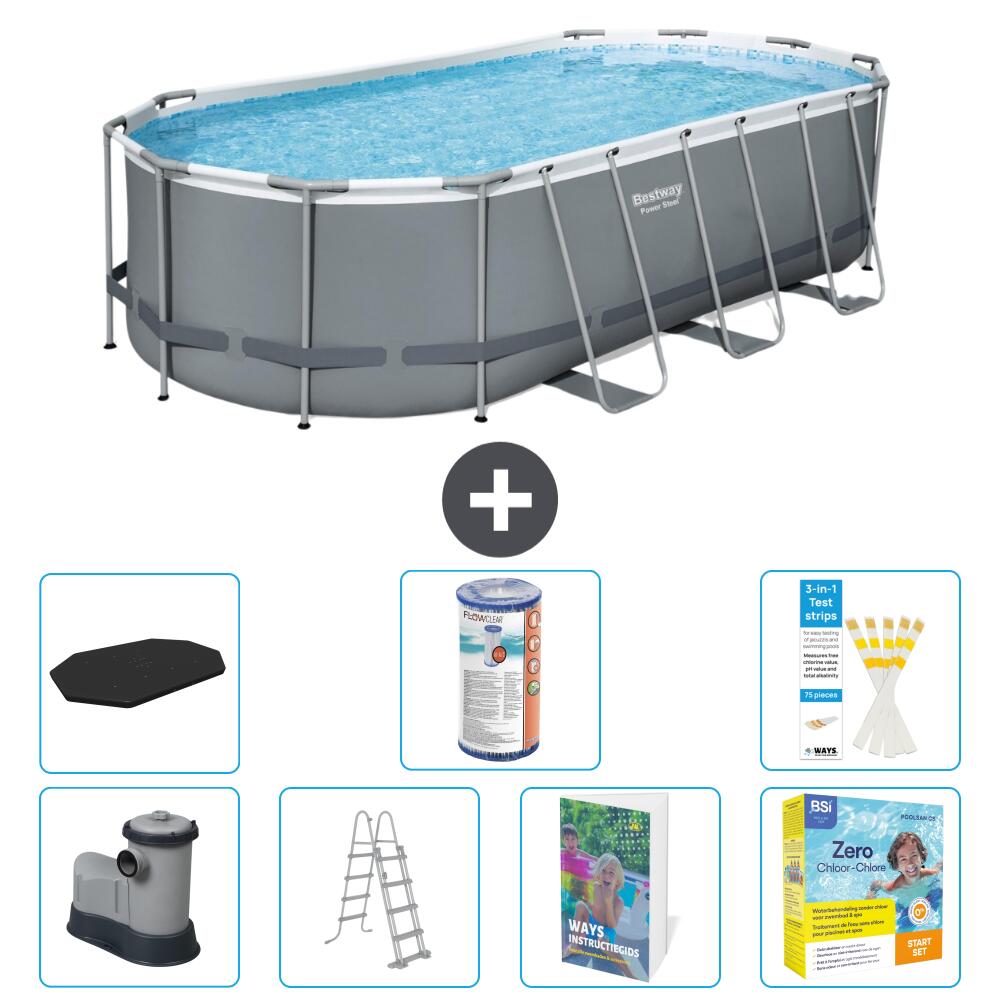 BESTWAY Basen Power Steel Owalny - 549x274x122 cm - 8-częściowy S572