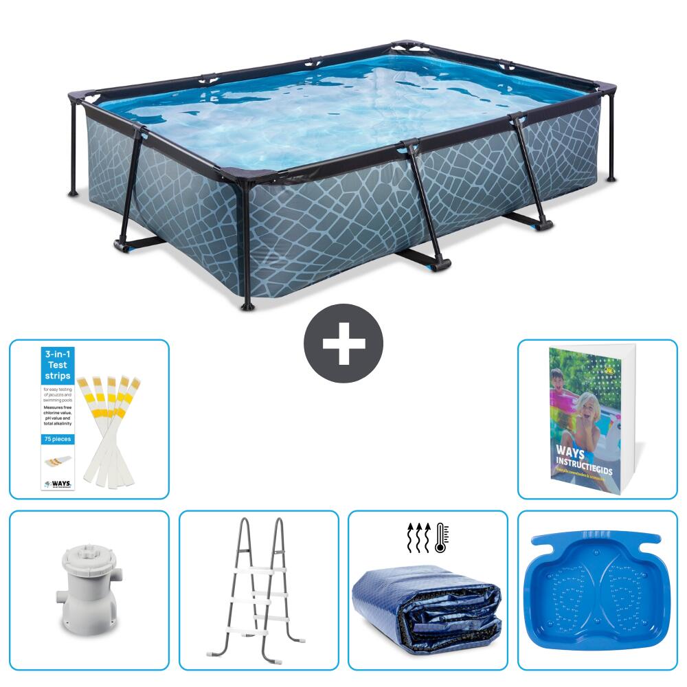 EXIT TOYS Basen Prostokątny - Efekt kamienia - 300x200x65 cm - 7-częściowy S318
