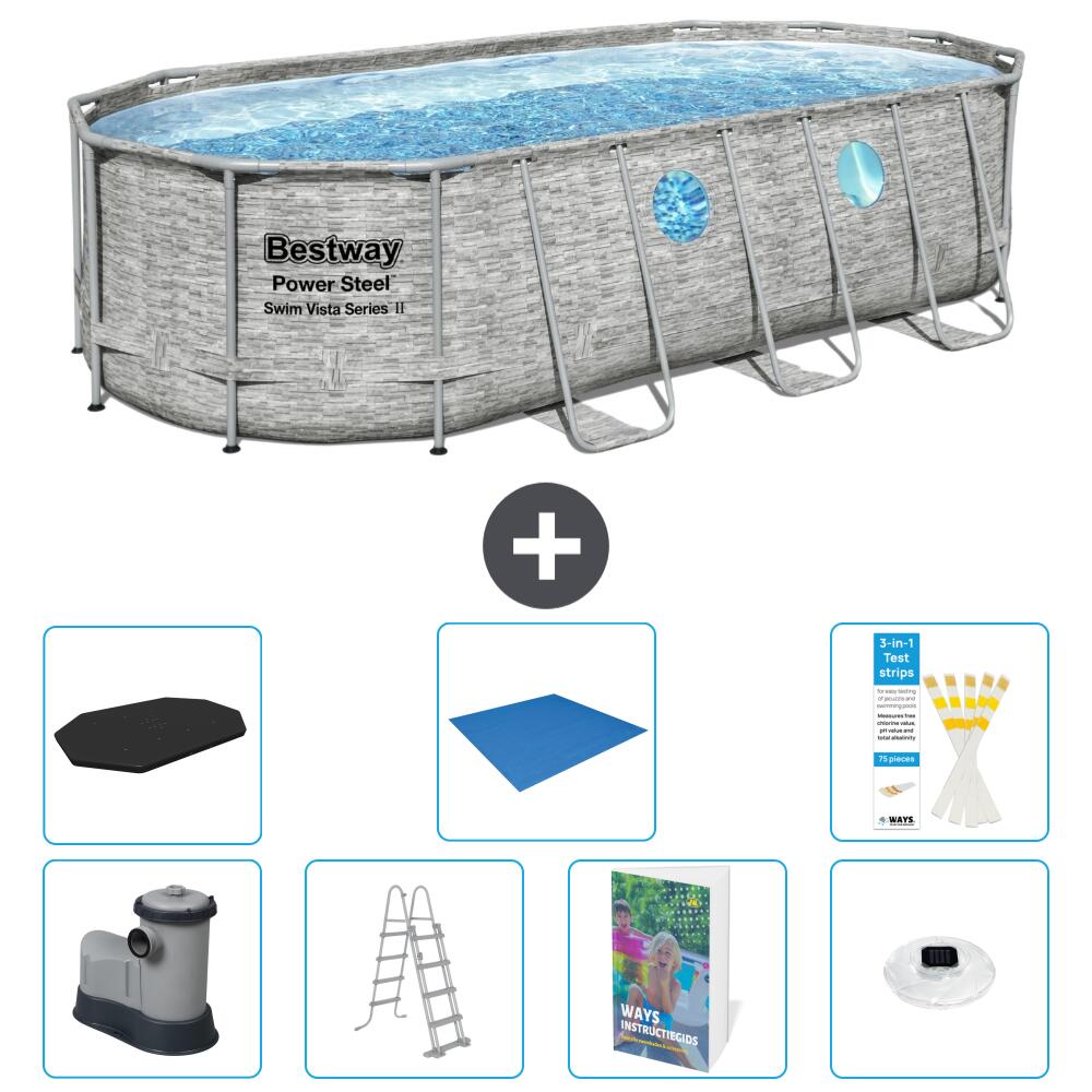 BESTWAY Basen Power Steel Owalny - 549x274x122 cm - 8-częściowy S596
