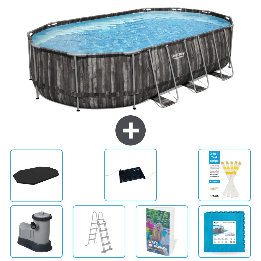 BESTWAY Basen Power Steel Owalny - 610x366x122 cm - 8-częściowy S621