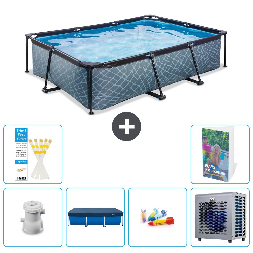 EXIT TOYS Basen Prostokątny - Efekt kamienia - 300x200x65 cm - 7-częściowy S338