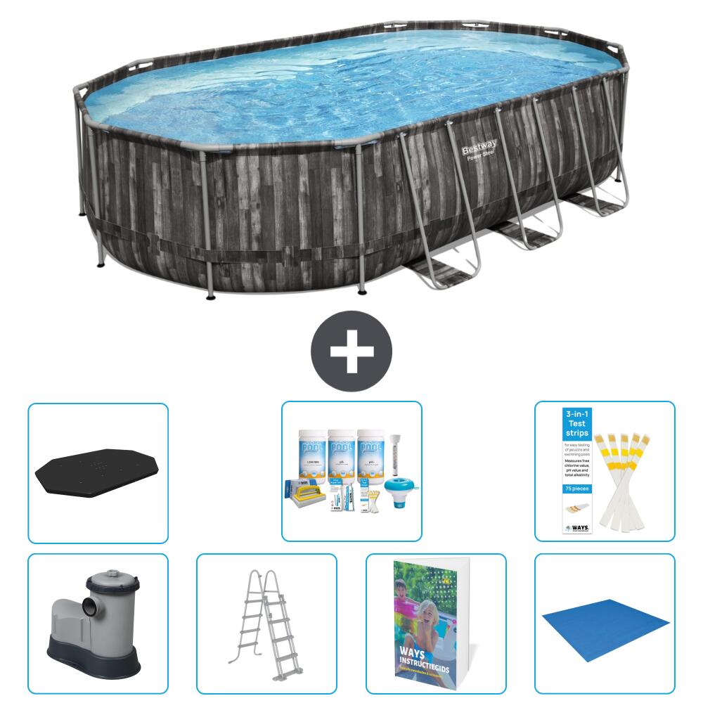 BESTWAY Basen Power Steel Owalny - 610x366x122 cm - 8-częściowy S599