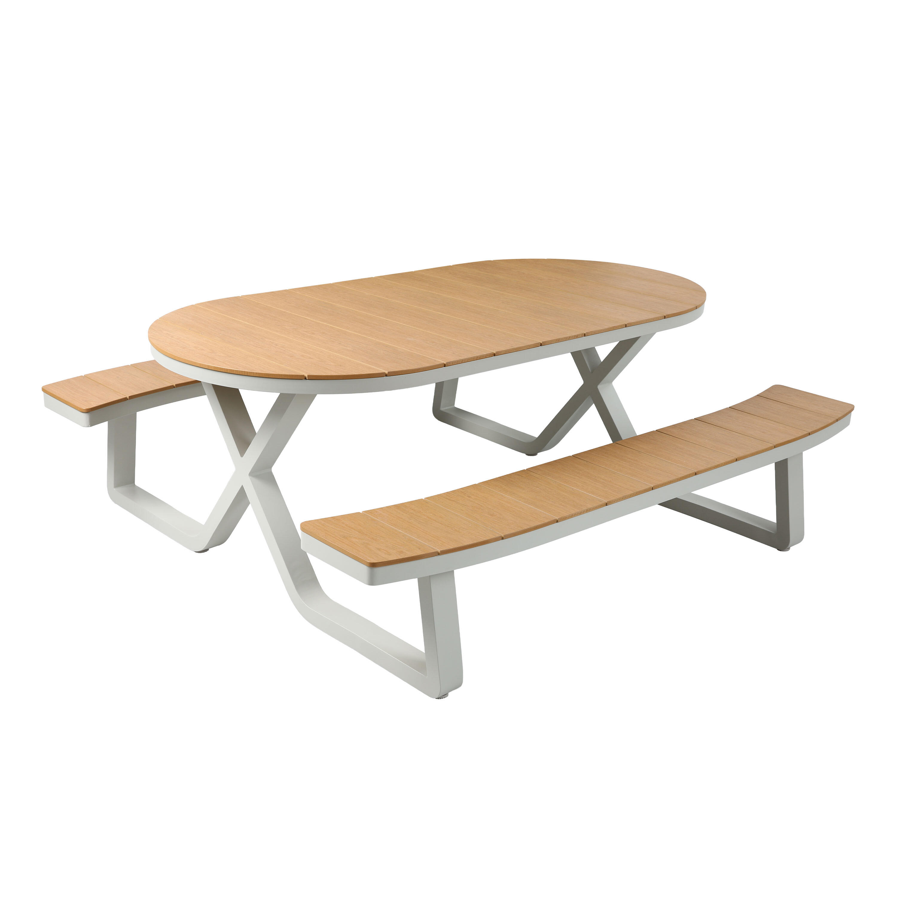 Stol piknikowy, owalny, z drewna tekowego, 6 osob, Beige