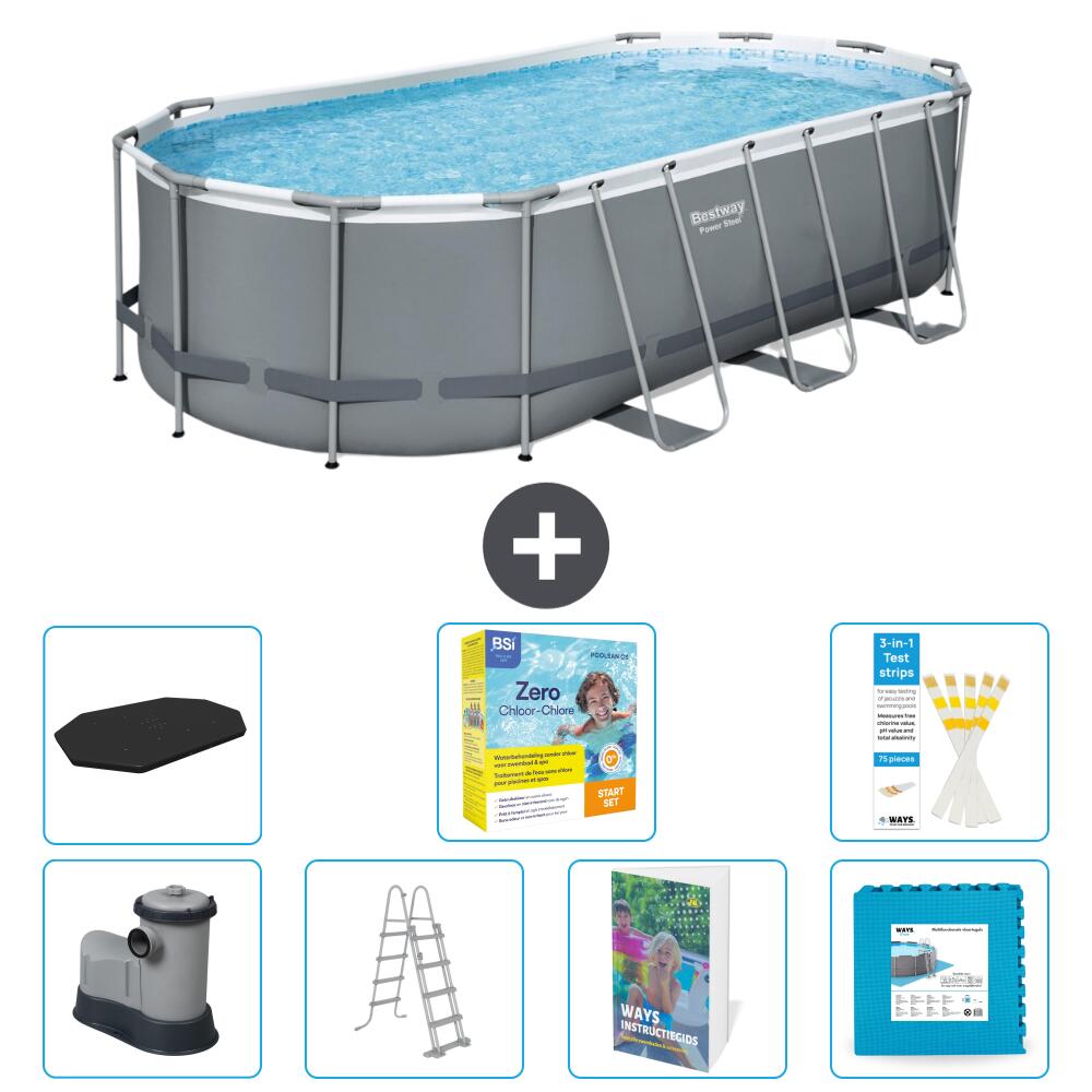 BESTWAY Basen Power Steel Owalny - 549x274x122 cm - 8-częściowy S566