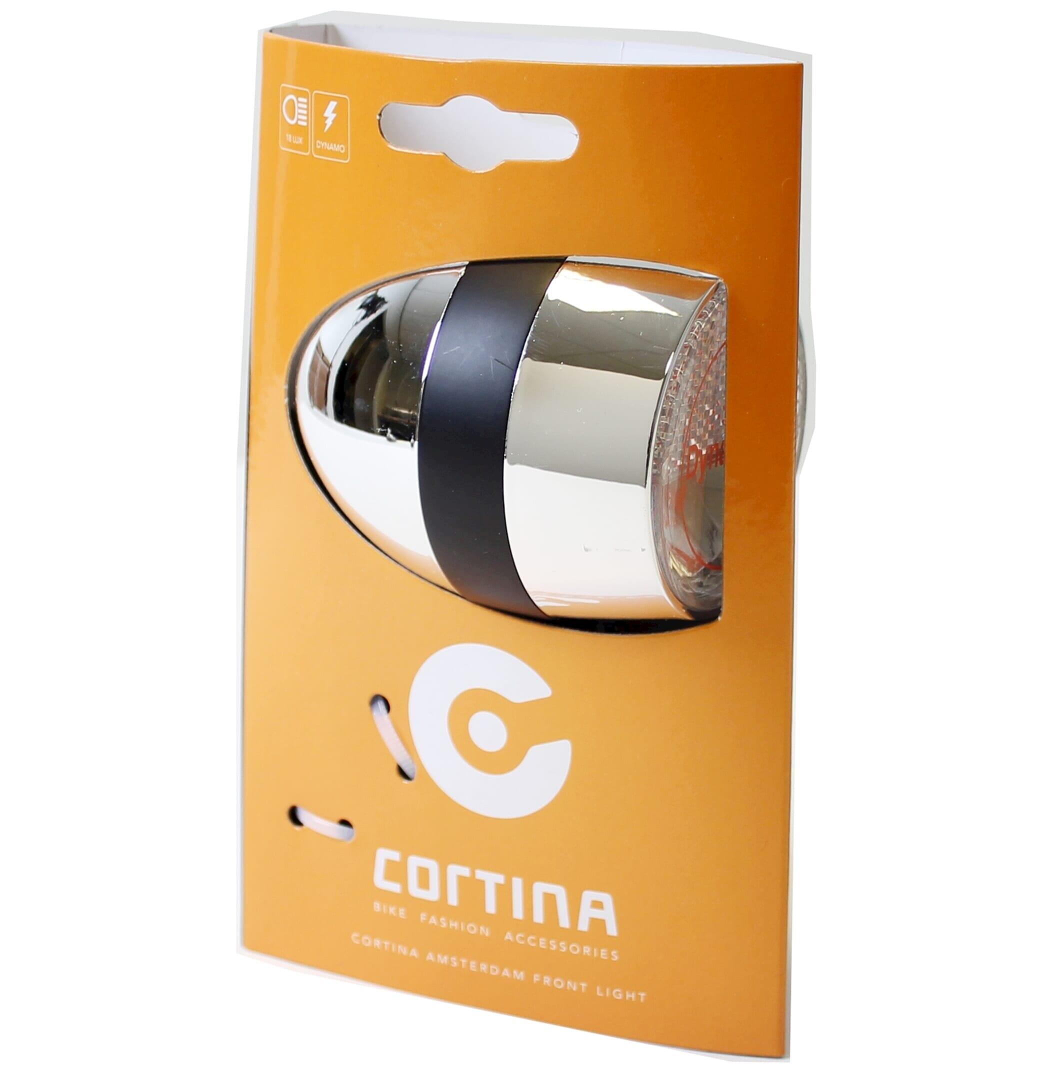 Przednia lampa Cortina Amsterdam z dynamem chrom/czarny
