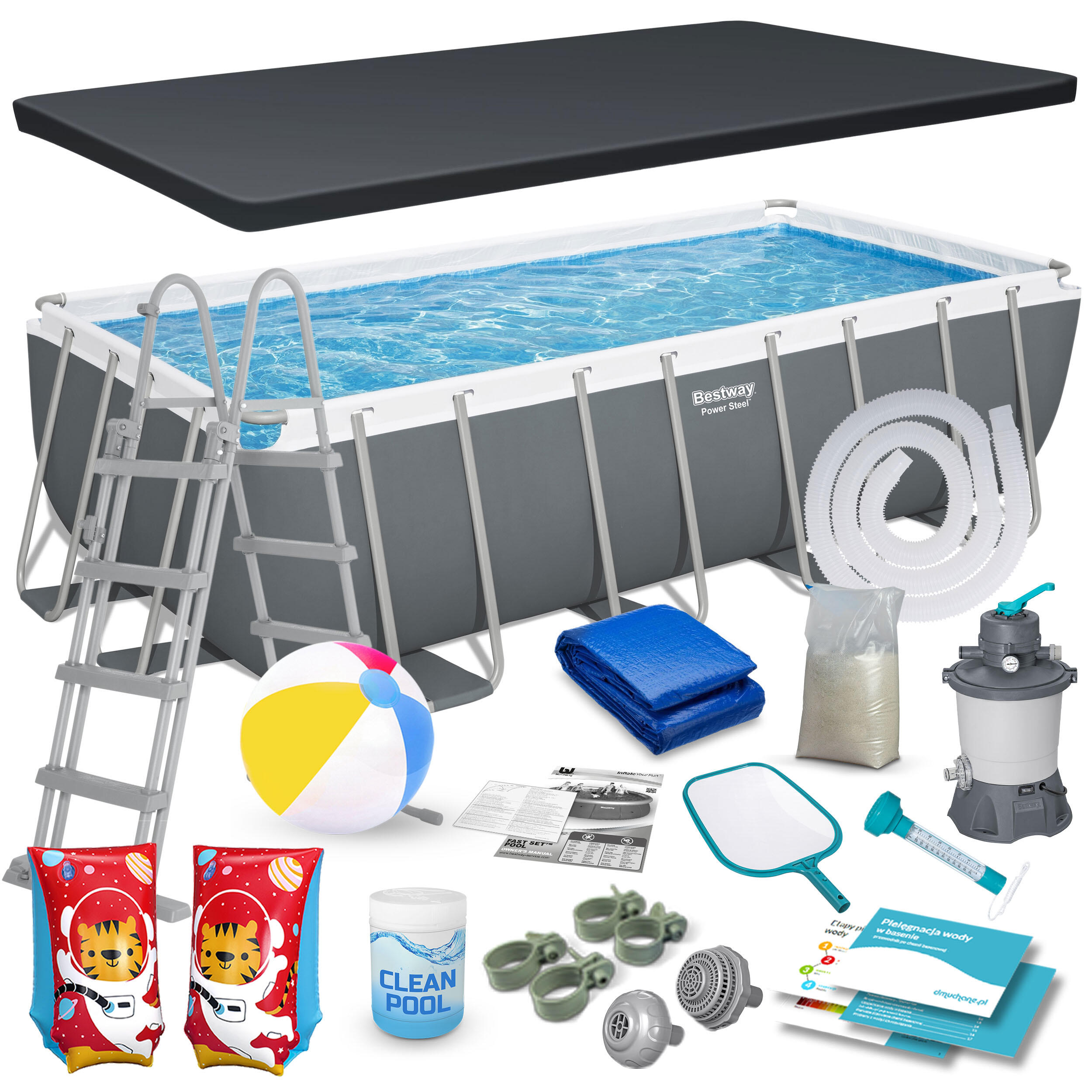 Basen ogrodowy stelażowy 488x244x122 zestaw 17w1 Bestway 56671N