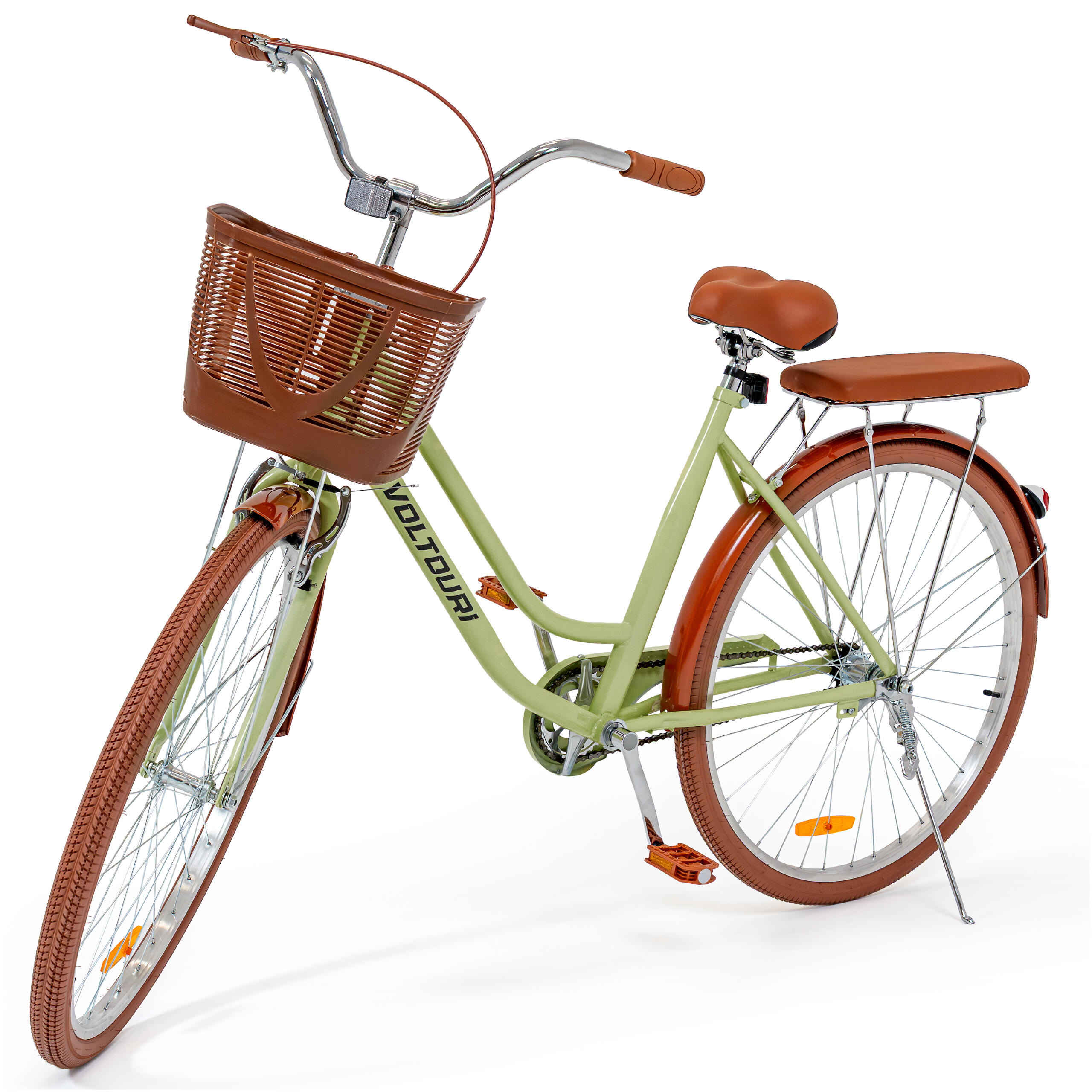 Rower miejski VOLTOURI BK13 28” koszyk, bagażnik, styl retro, oliwkowy