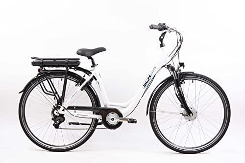 Rower elektryczny miejski, E-Moving 28”, biały, aluminium, zawieszenie
