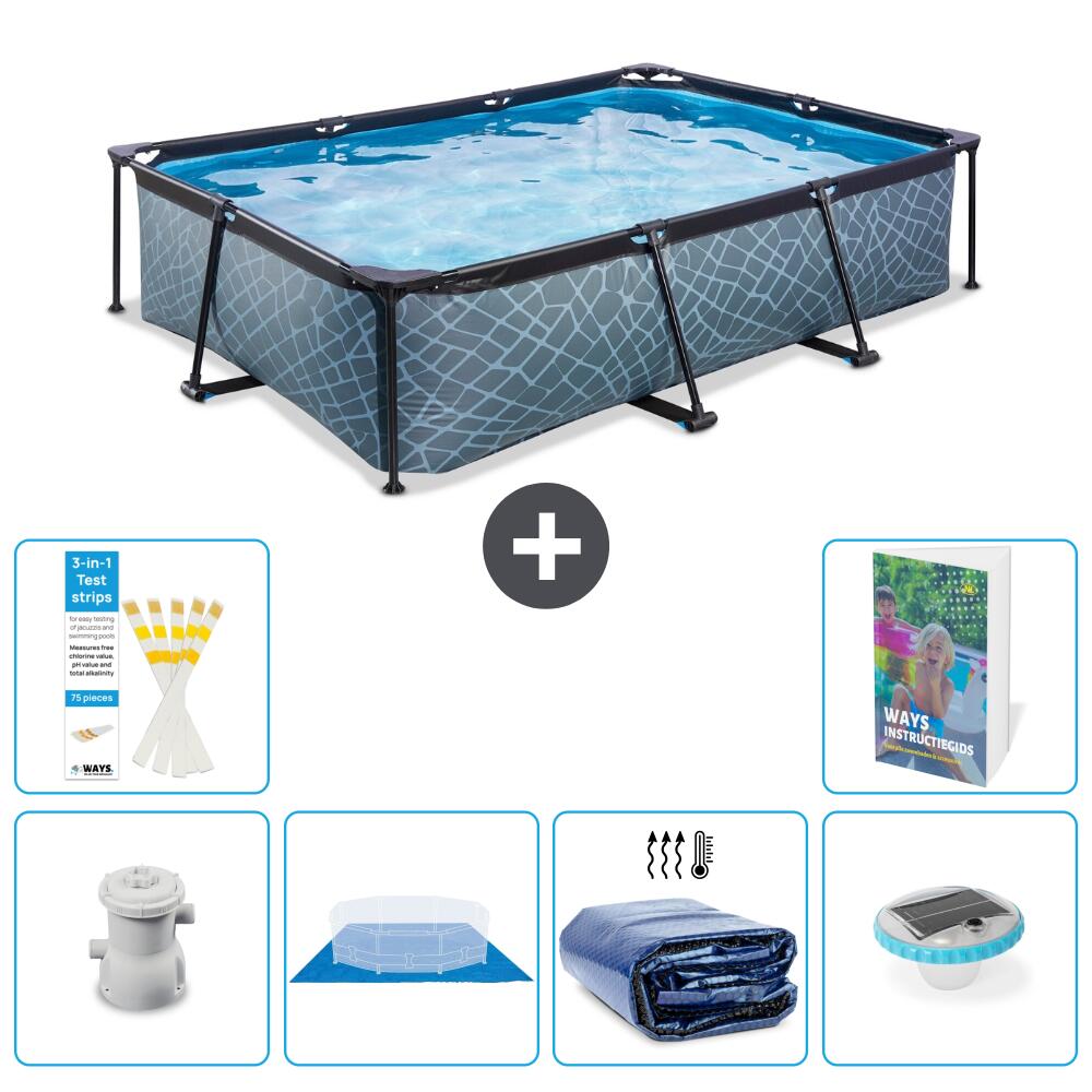 EXIT TOYS Basen Prostokątny - Efekt kamienia - 300x200x65 cm - 7-częściowy S272